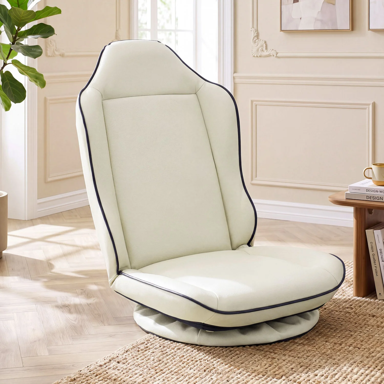 360° Swivel Floor Gaming Chair with 5-Level Adjustable Backrest, Beige - Image 3