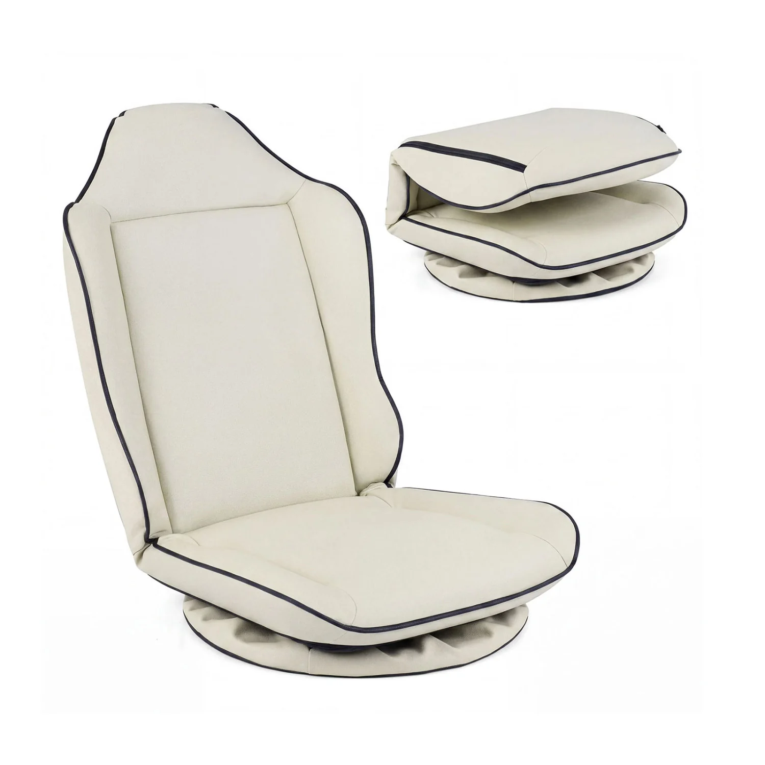 360° Swivel Floor Gaming Chair with 5-Level Adjustable Backrest, Beige - Image 4