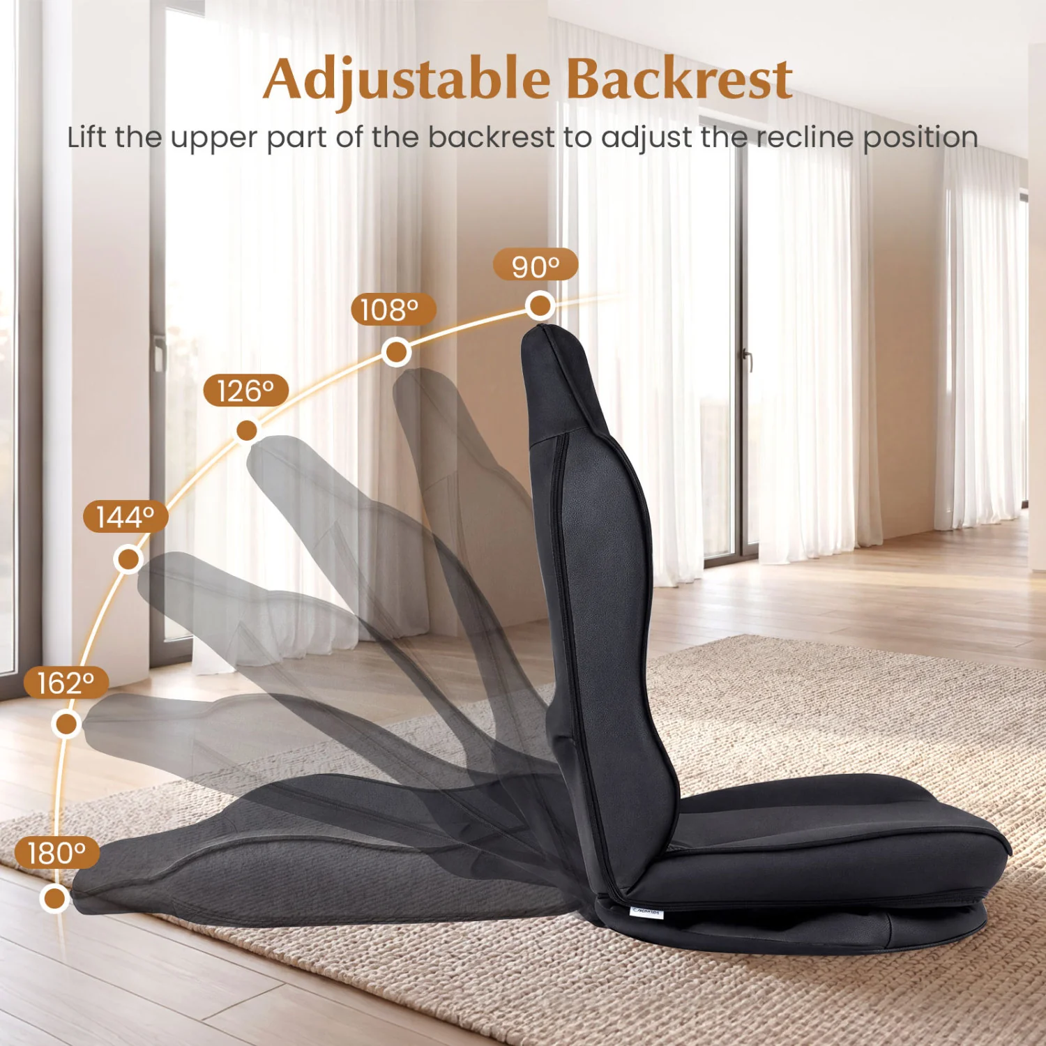 360° Swivel Floor Gaming Chair with 5-Level Adjustable Backrest, Black - Image 7