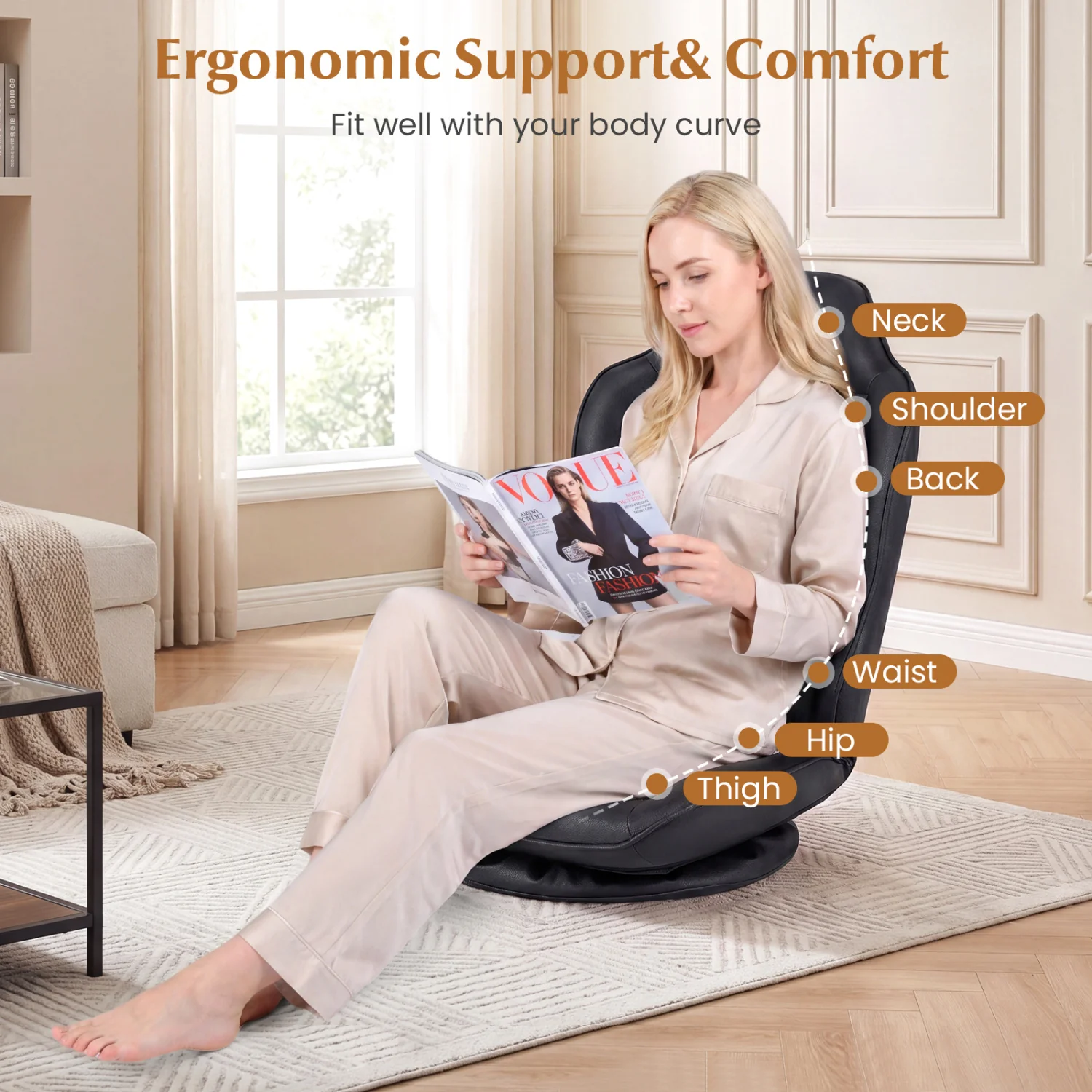 360° Swivel Floor Gaming Chair with 5-Level Adjustable Backrest, Black - Image 9