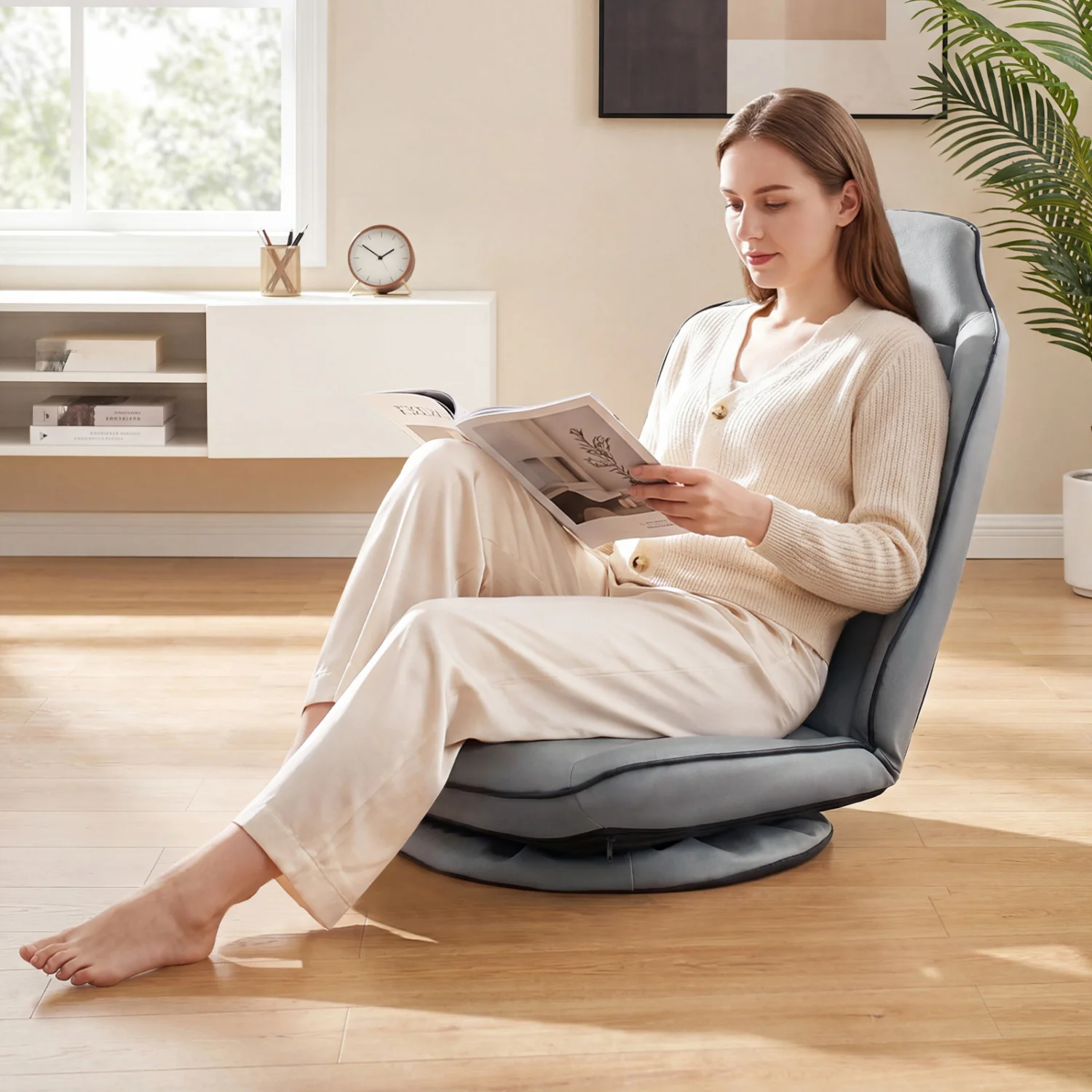 360° Swivel Floor Gaming Chair with 5-Level Adjustable Backrest, Gray - Image 2