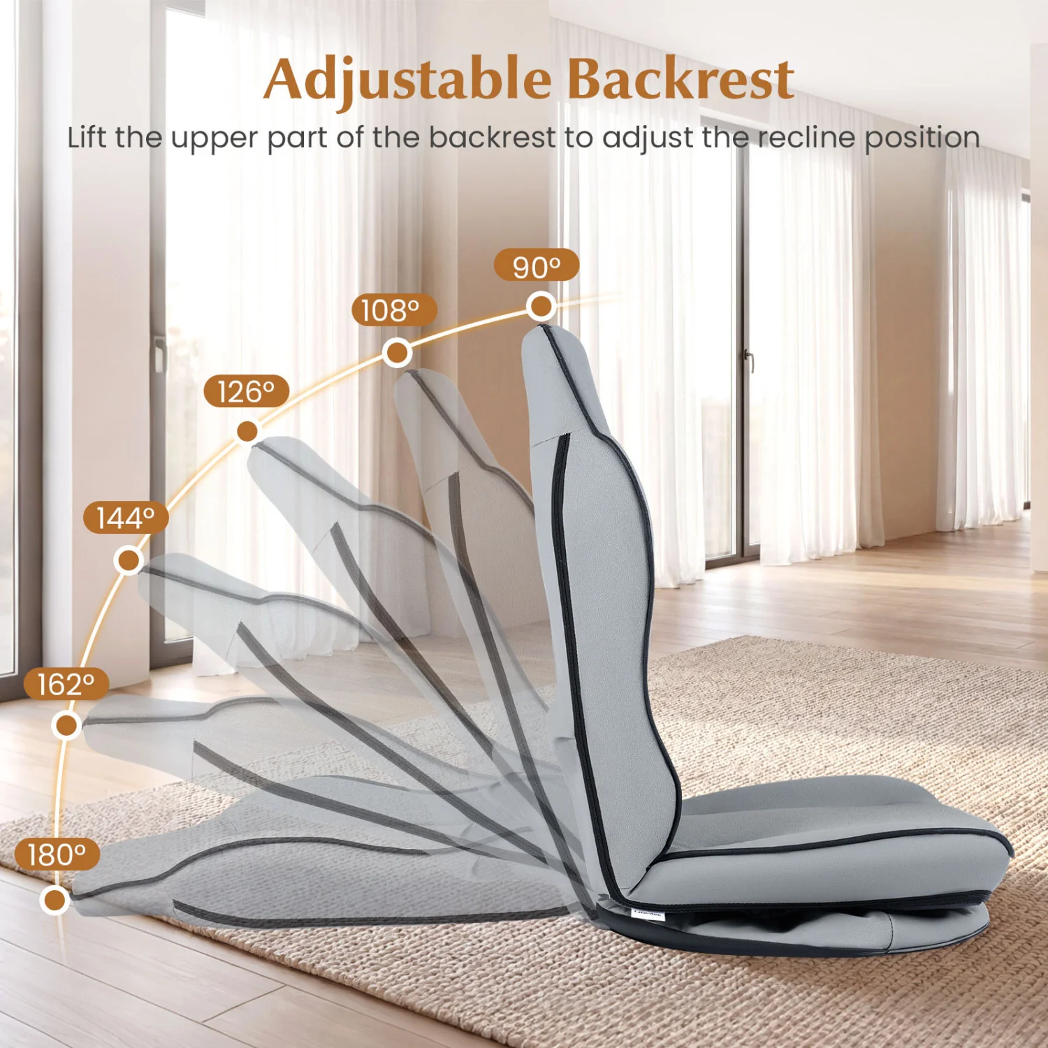 360° Swivel Floor Gaming Chair with 5-Level Adjustable Backrest, Gray - Image 8