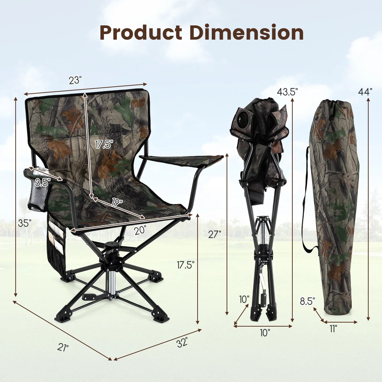 360° Swivel Hunting Chair, Foldable, Green - Image 5