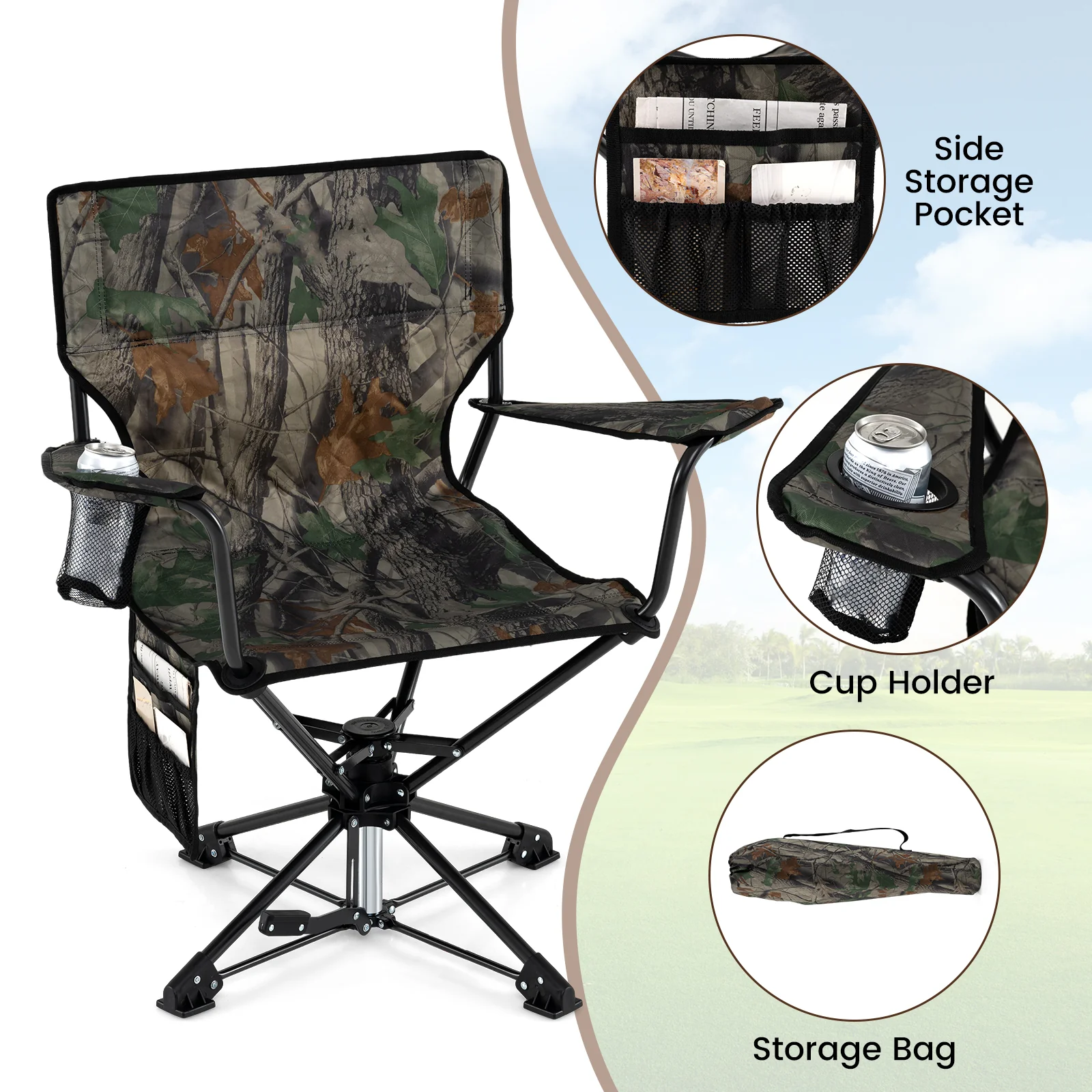 360° Swivel Hunting Chair, Foldable, Green - Image 8