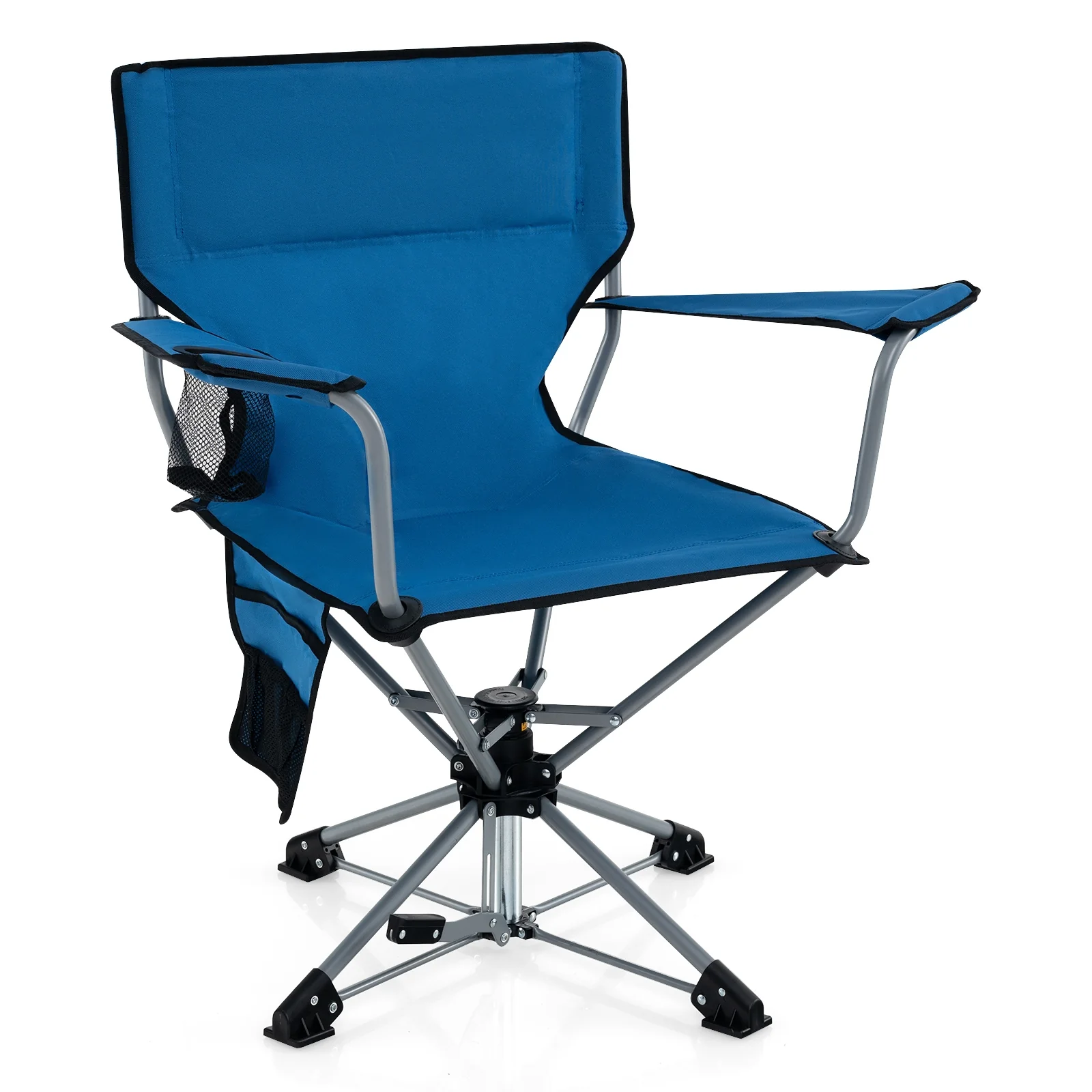 360° Swivel Hunting Chair, Portable Foldable, Mesh Cup Holder, Storage Pockets, Blue - Image 4