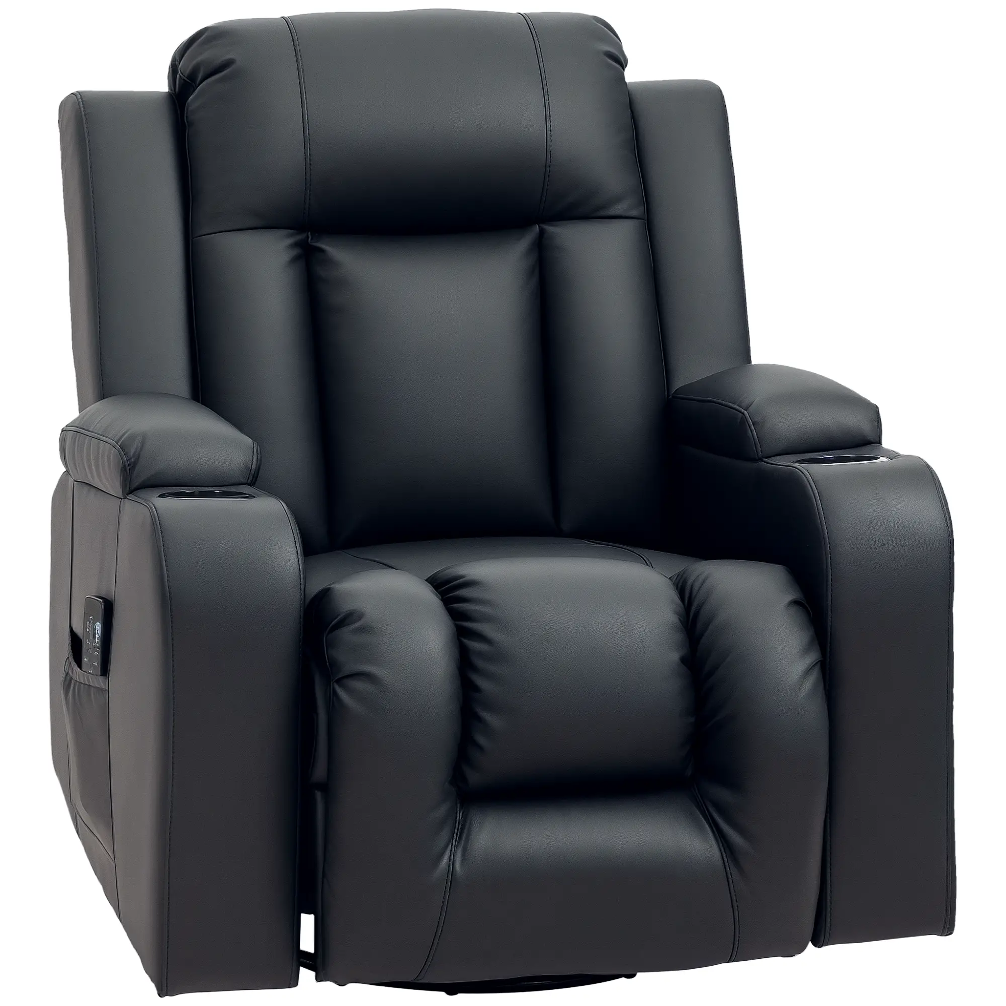 360° Swivel Massage Recliner Chair, 8 Vibration, PU Leather, Black