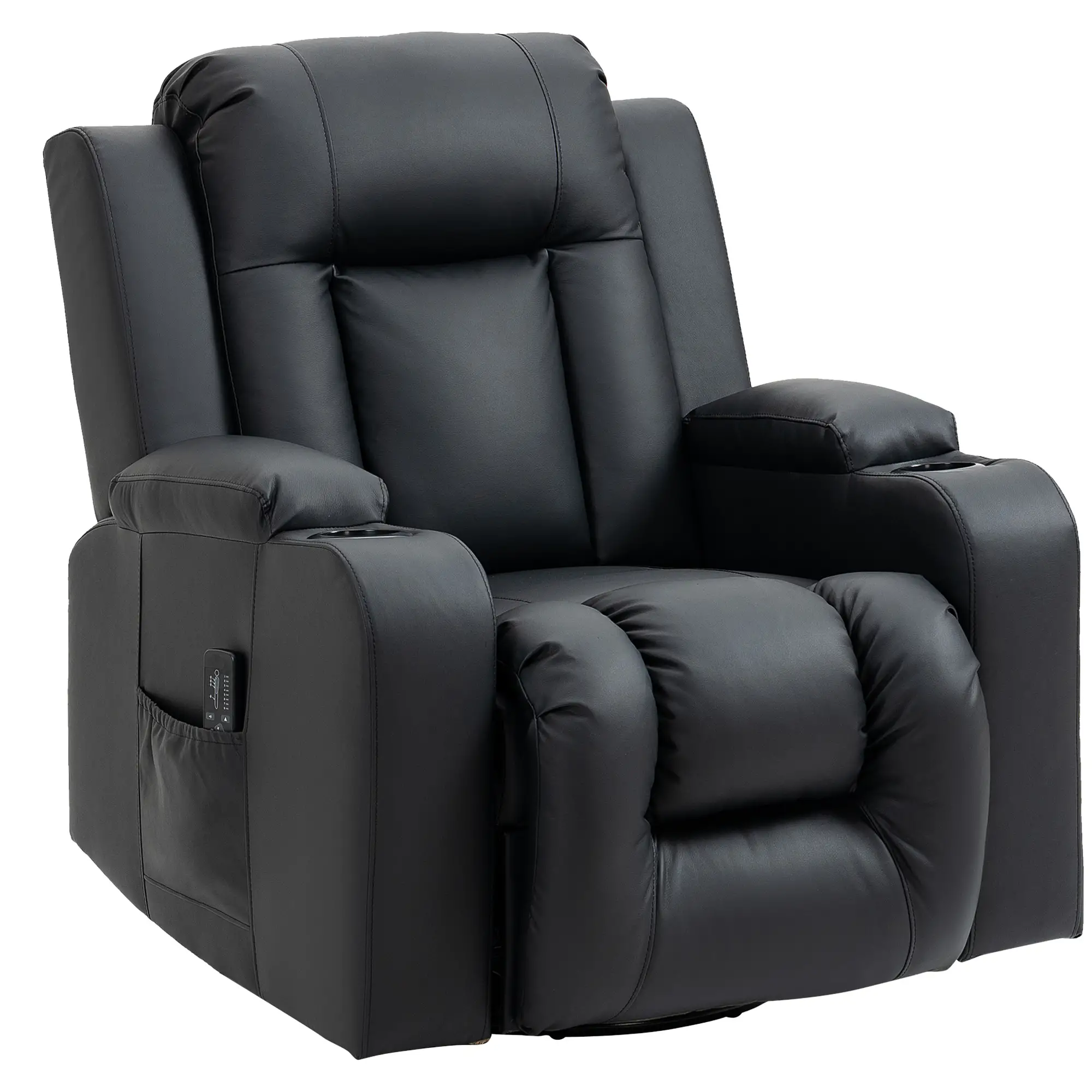 360° Swivel Massage Recliner Chair, 8 Vibration, PU Leather, Black - Image 11