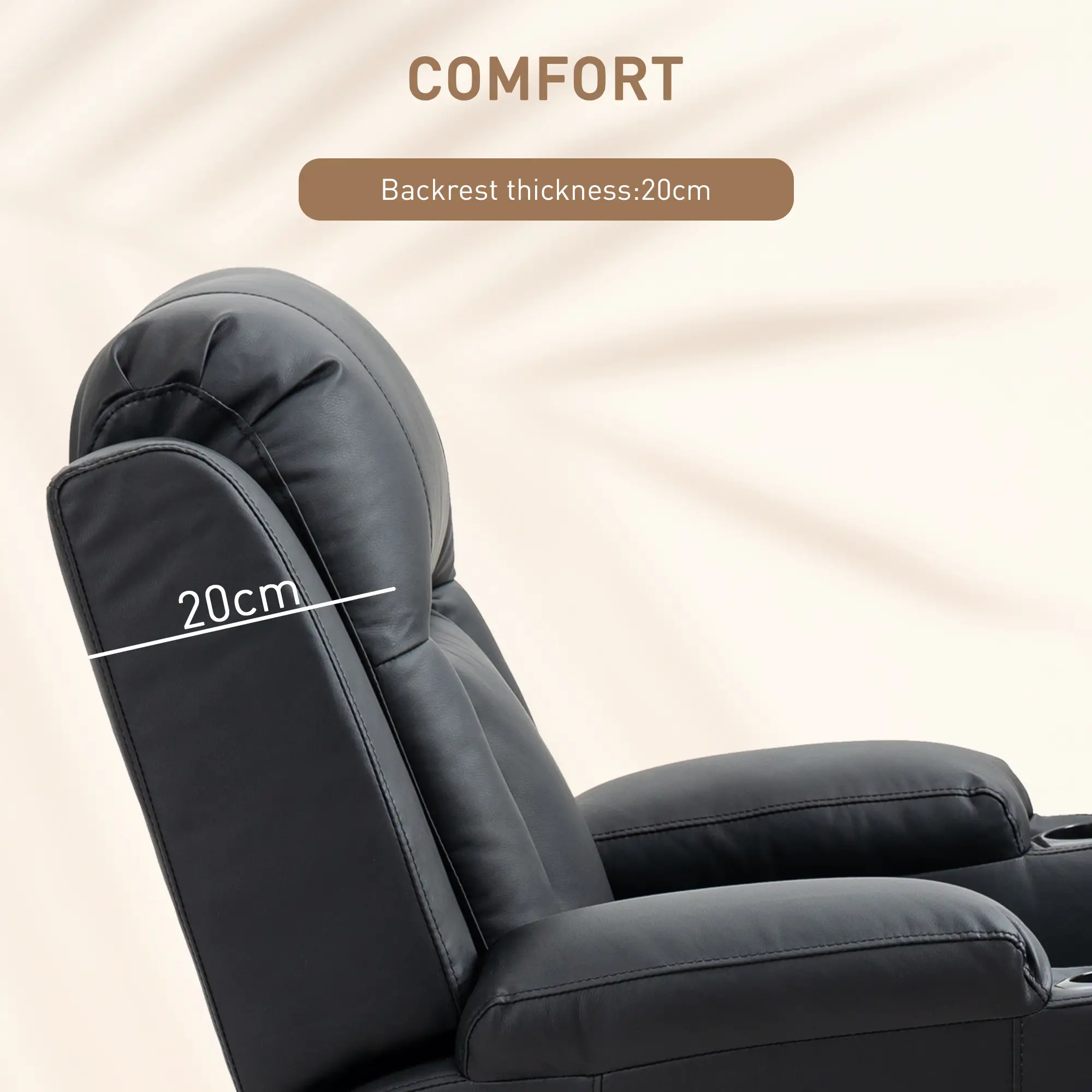 360° Swivel Massage Recliner Chair, 8 Vibration, PU Leather, Black - Image 7
