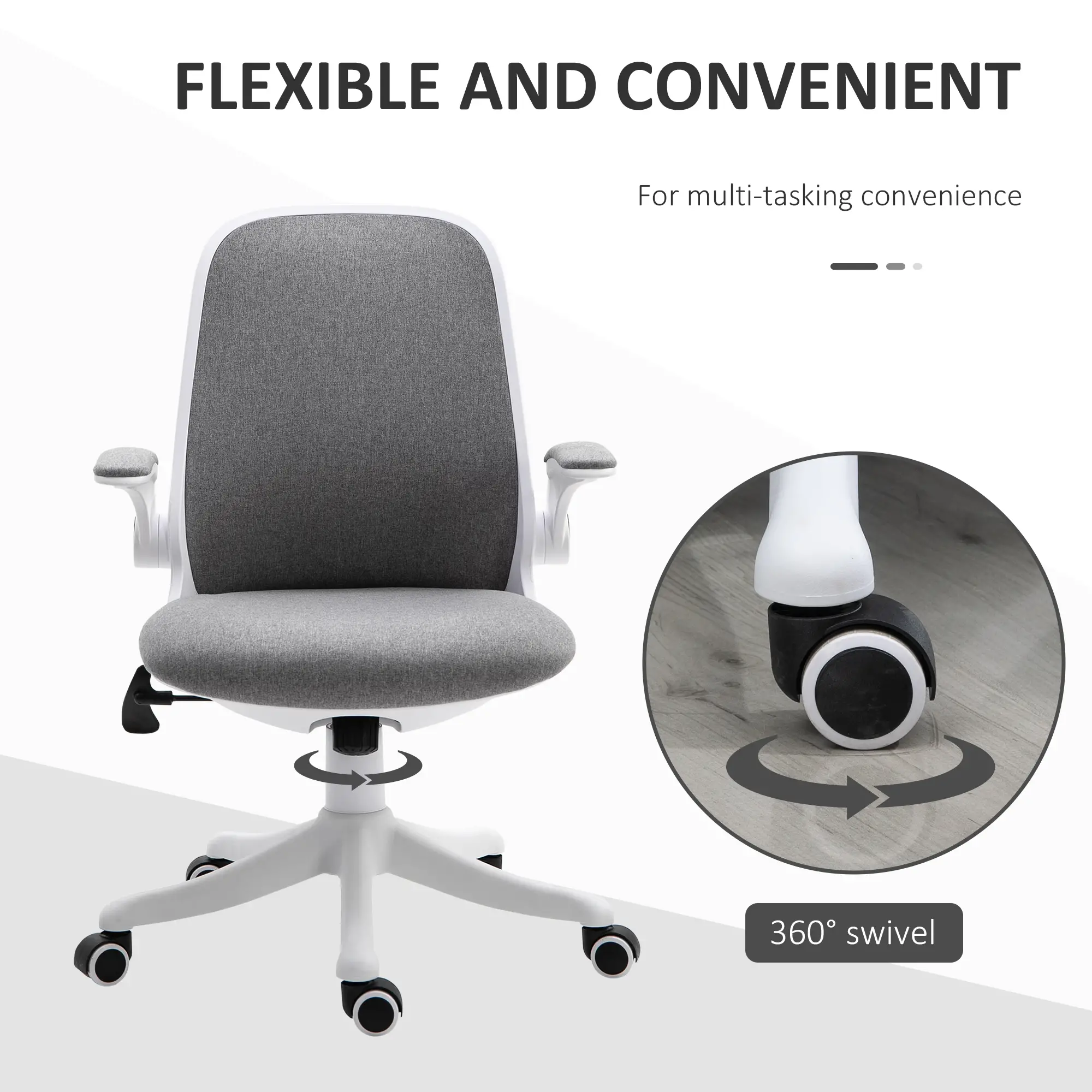 360° Swivel Office Chair, Adjustable Height, Flip-Up Arms, Grey - Image 7