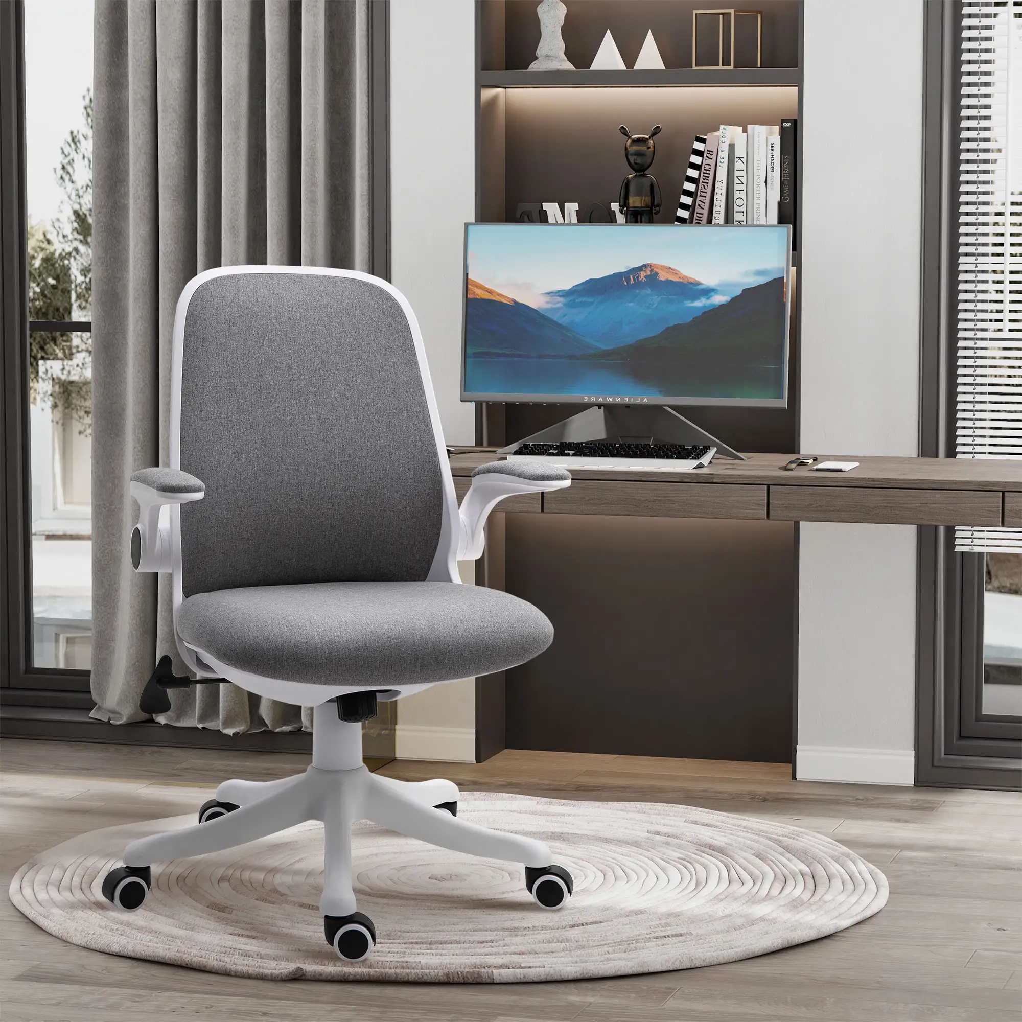 360° Swivel Office Chair, Adjustable Height, Flip-Up Arms, Grey - Image 8