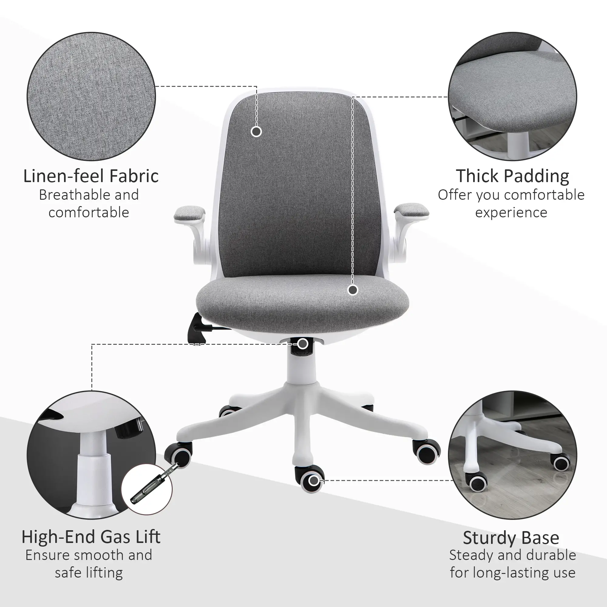 360° Swivel Office Chair, Adjustable Height, Flip-Up Arms, Grey - Image 9