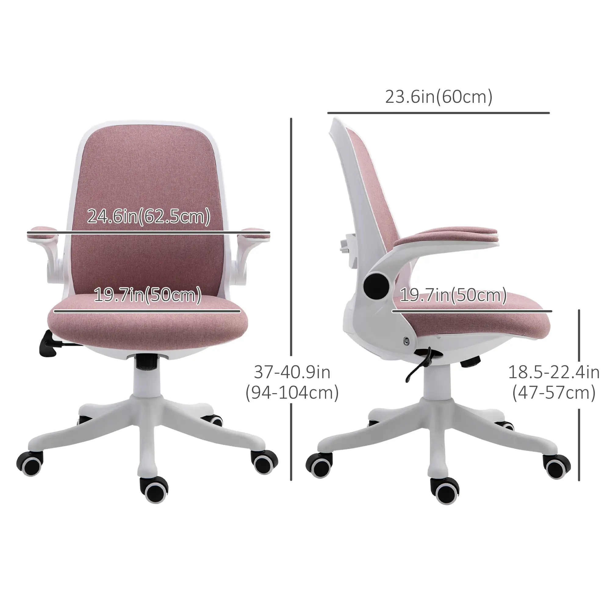 360° Swivel Office Chair, Breathable Fabric, Flip-Up Arms, Adjustable Height, Pink - Image 3