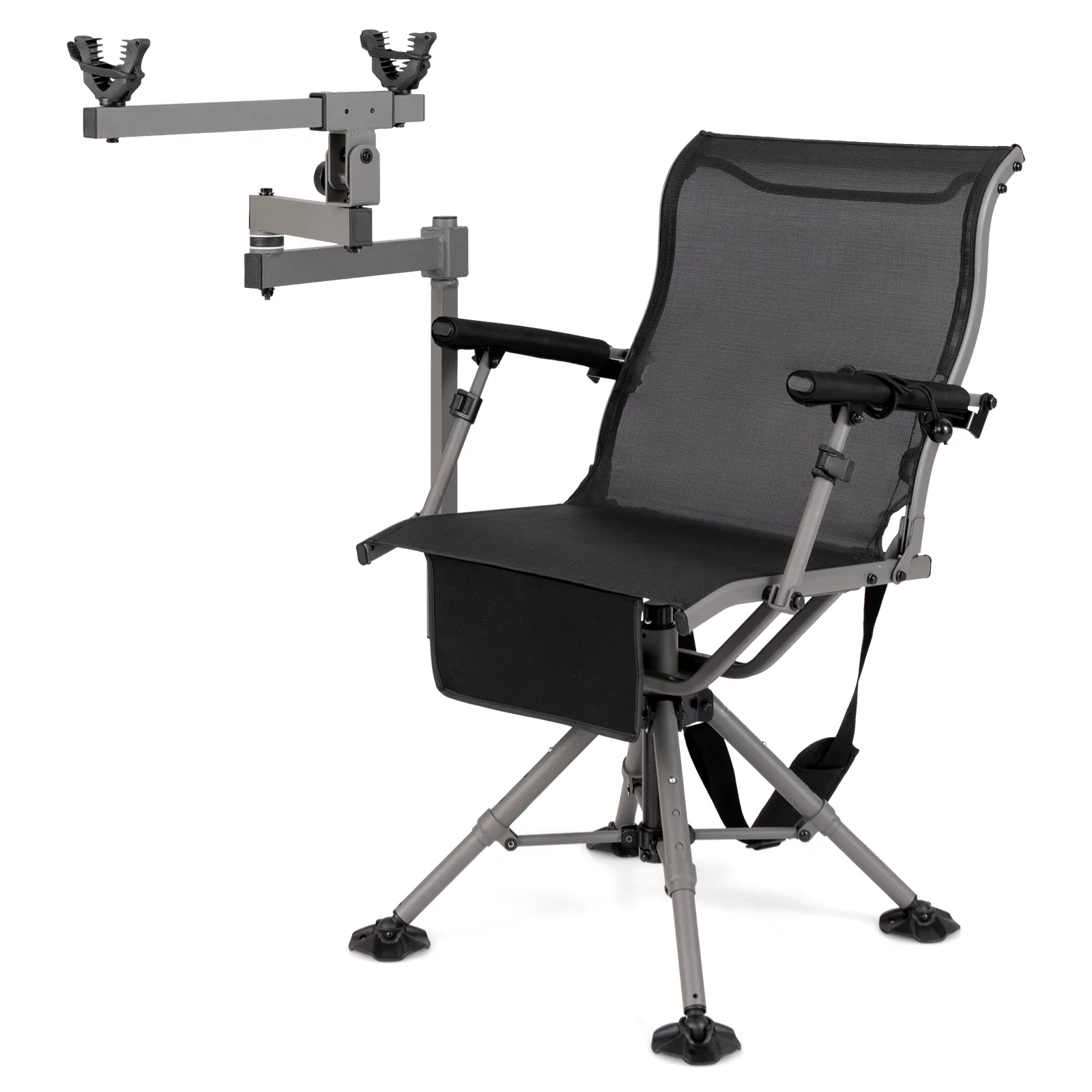 360° Swivel Portable Hunting Chair with Adjustable Legs and Armrests, Black - Image 5