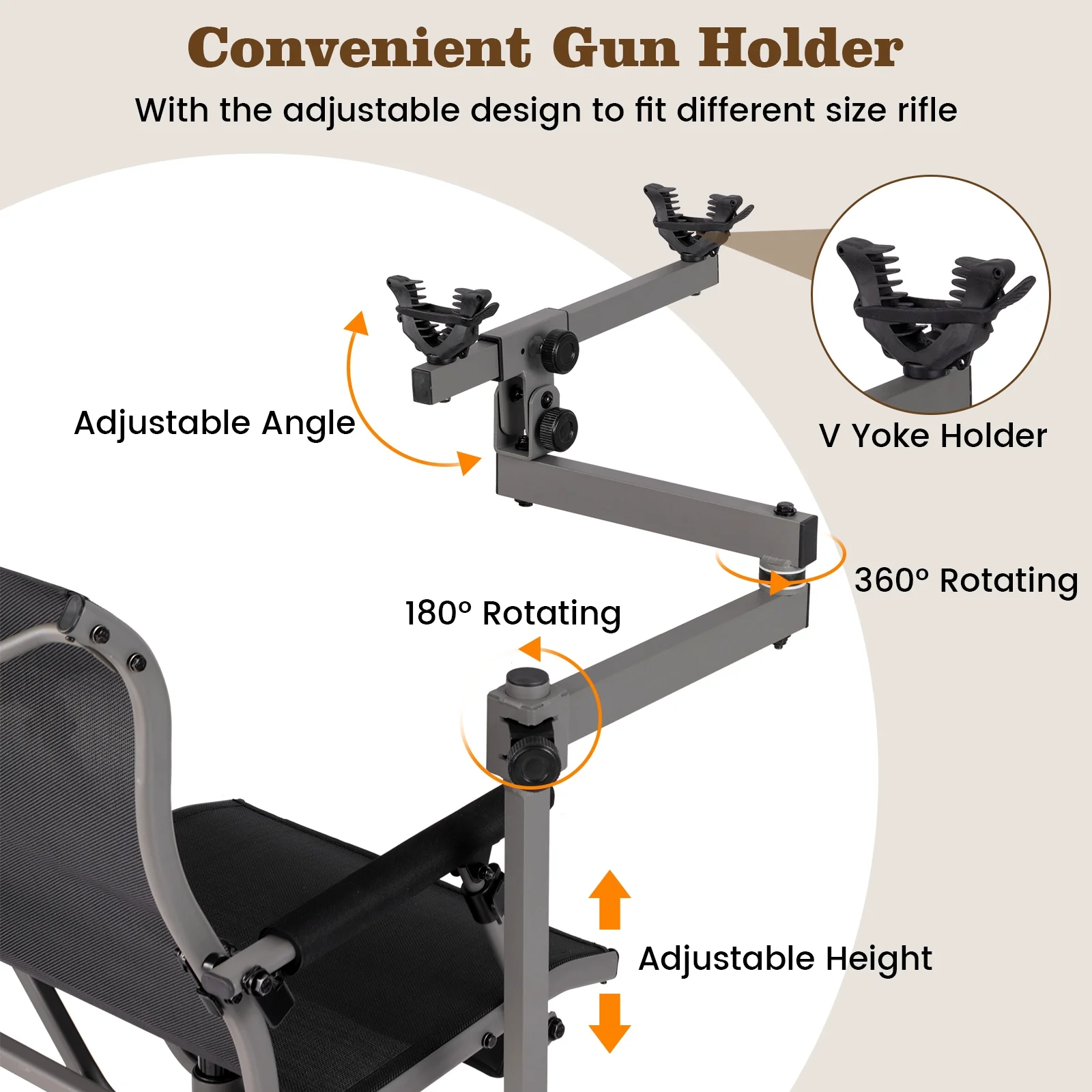 360° Swivel Portable Hunting Chair with Adjustable Legs and Armrests, Black - Image 9