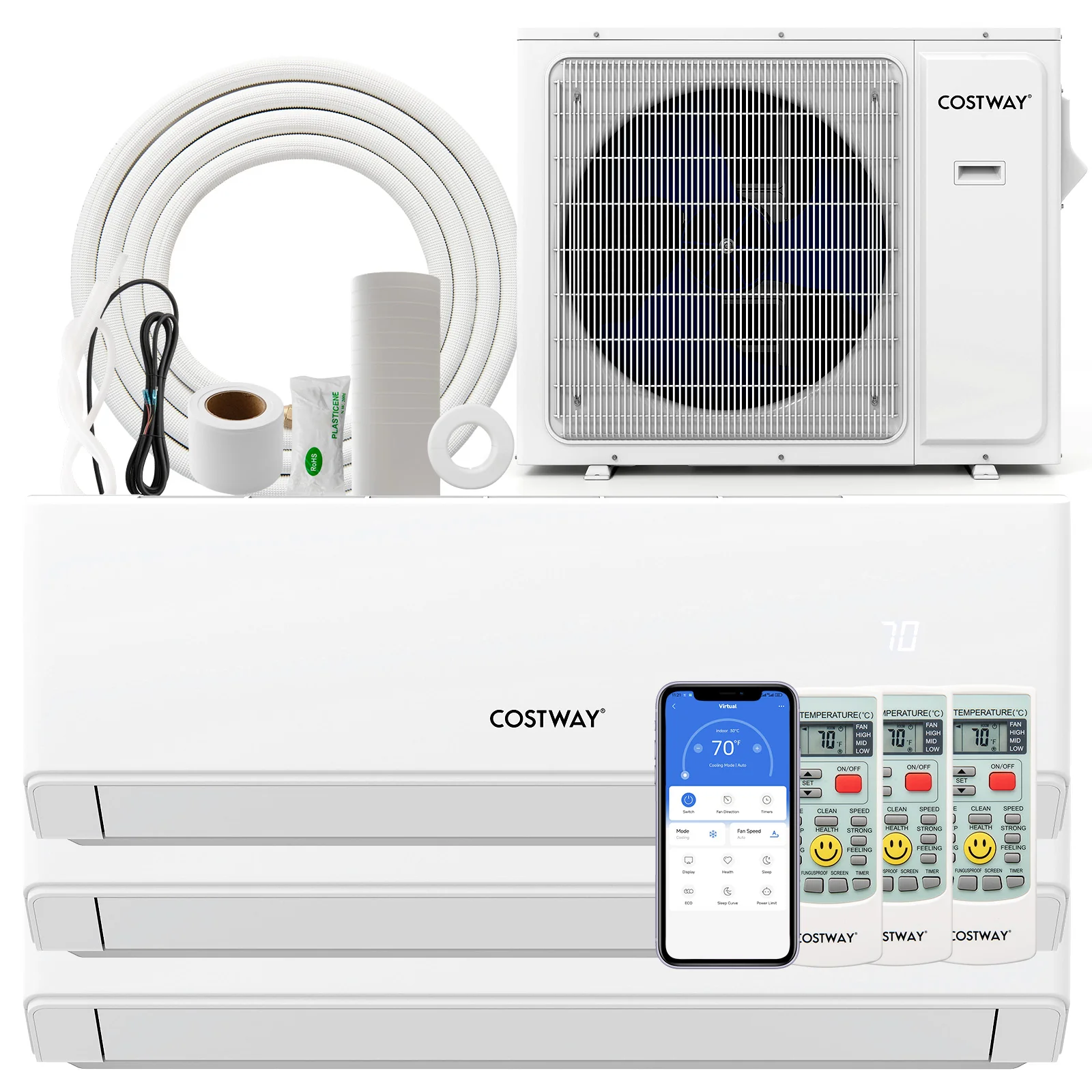 36000 BTU 3 Zone 23 SEER2 Mini Split AC Heat Pump, 9K + 18K + 18K, White