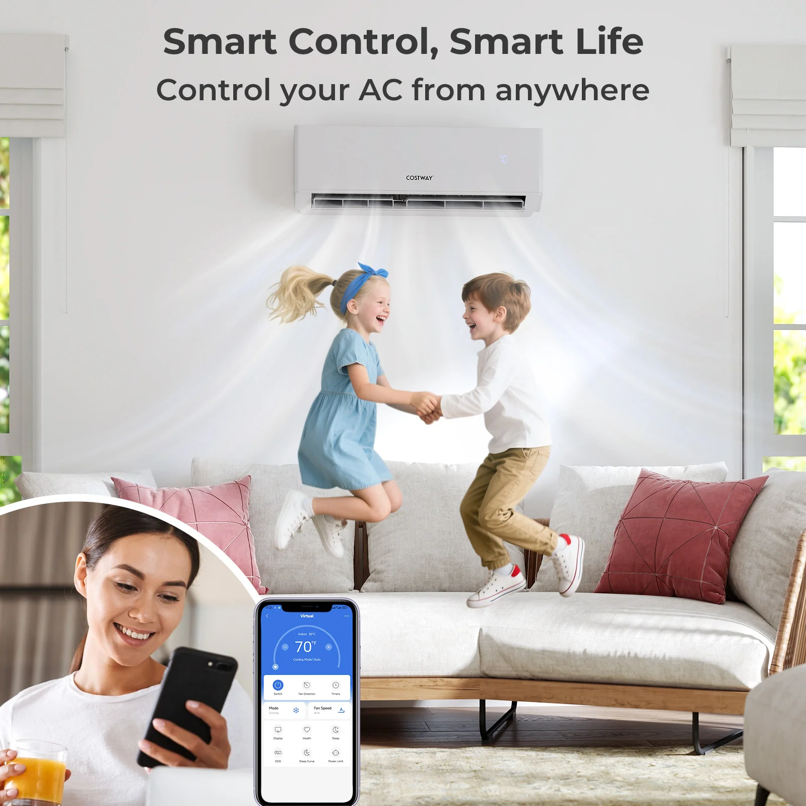 36000 BTU 4 Zone 23 SEER2 Mini Split AC Heat Pump, 7K+7K+12K+12K, White - Image 3