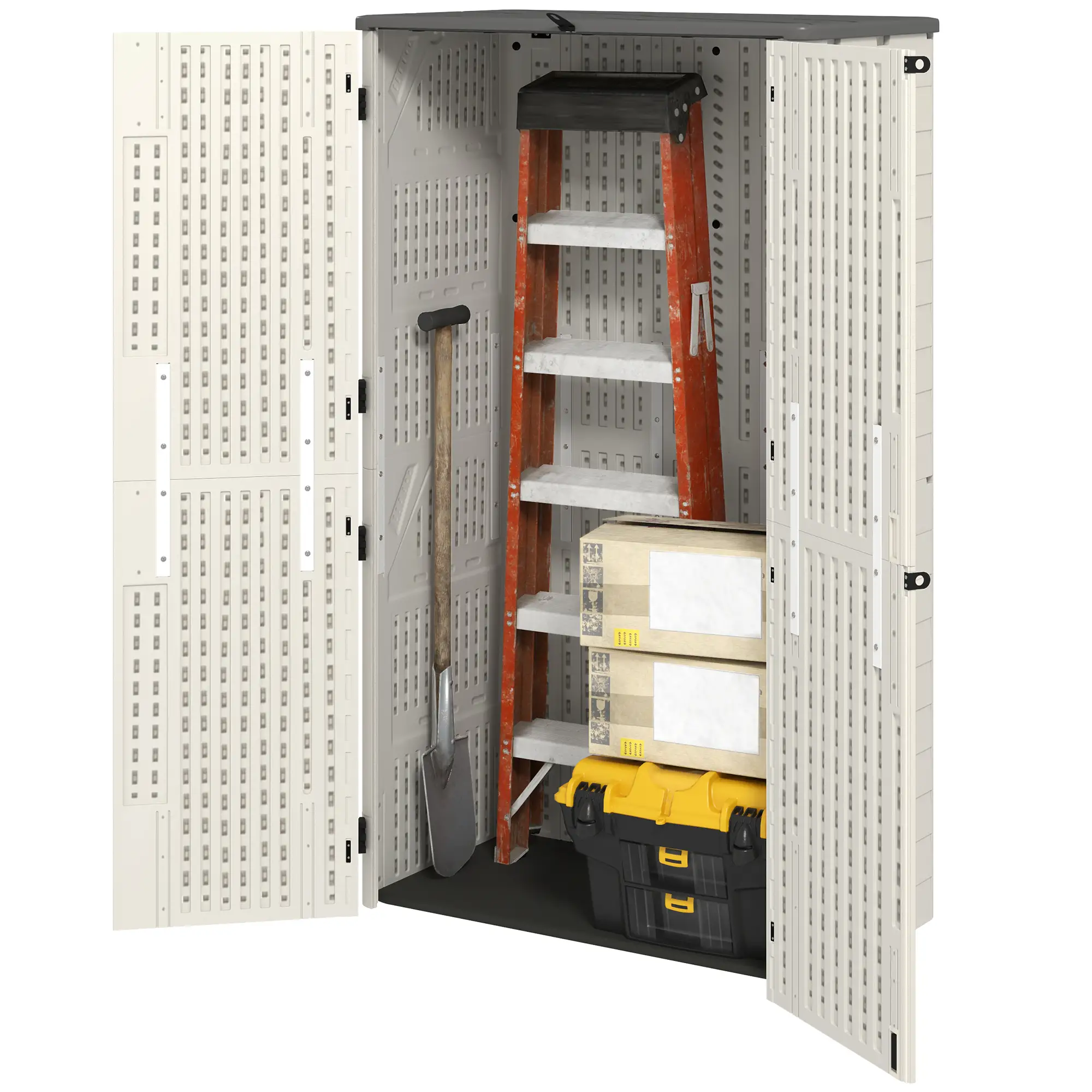 368 Gallon Outdoor Storage Cabinet, Openable Top, Lockable Doors