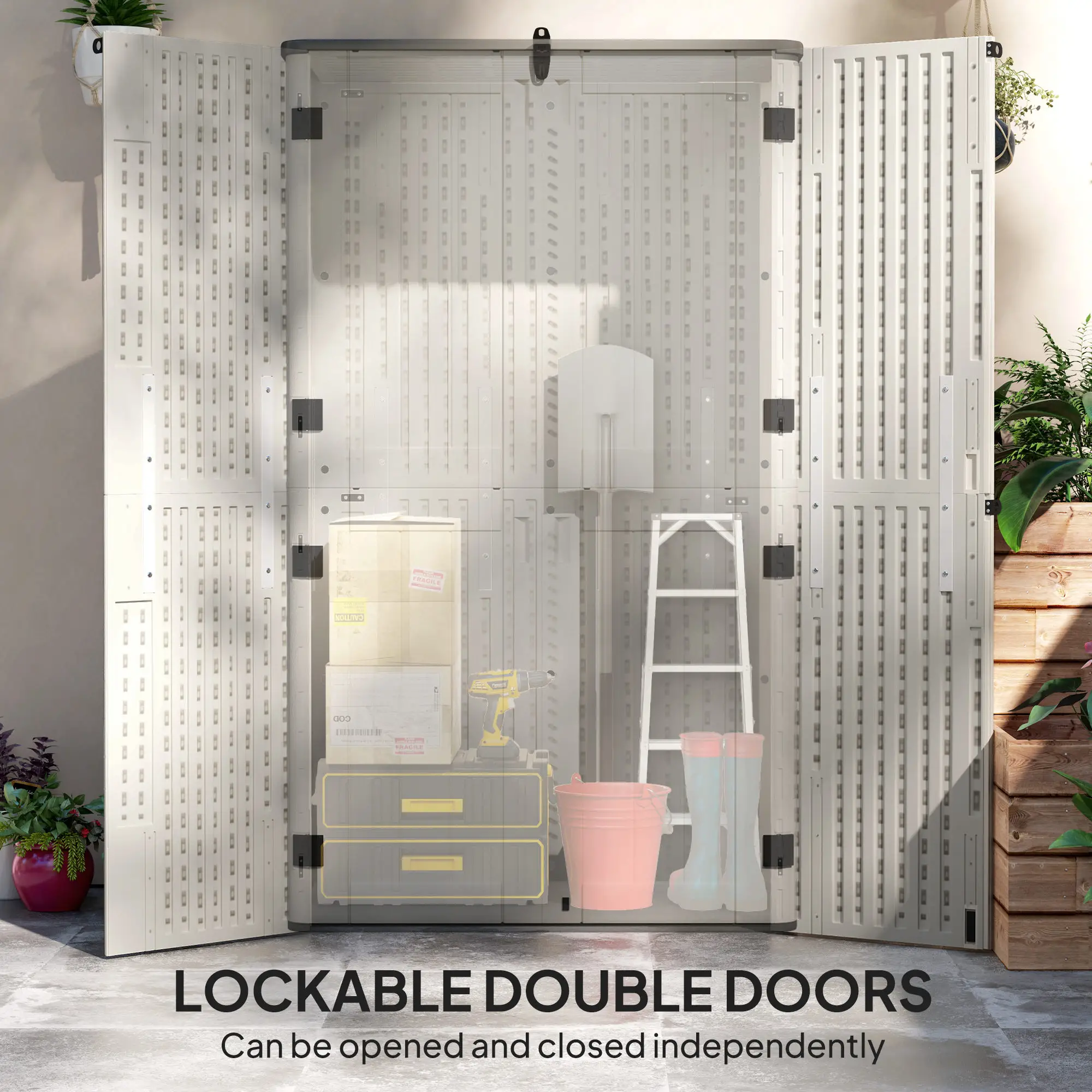 368 Gallon Outdoor Storage Cabinet, Openable Top, Lockable Doors - Image 5