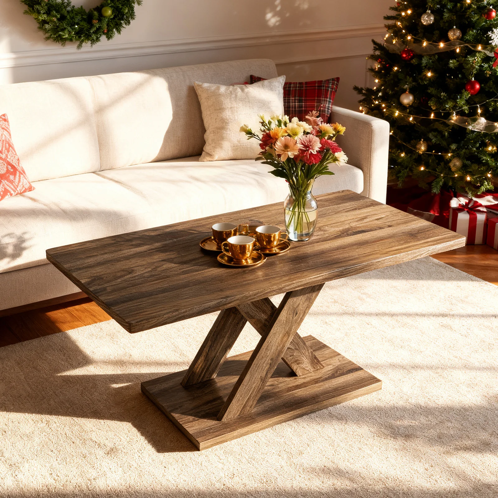 37.5 Inch Rectangular Coffee Table, Stable Base, Rubber Wood Connection, Brown - Image 2