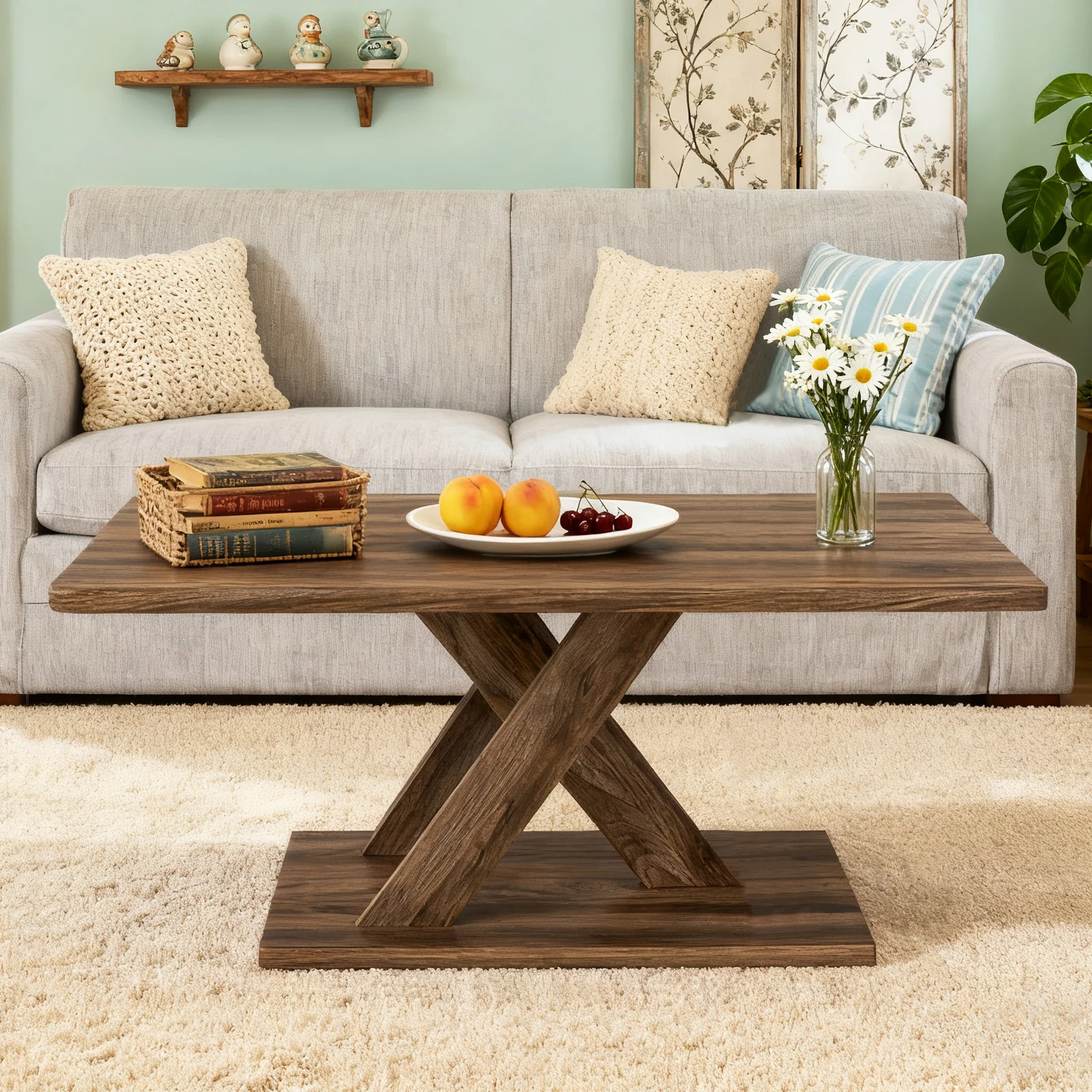 37.5 Inch Rectangular Coffee Table, Stable Base, Rubber Wood Connection, Brown - Image 7