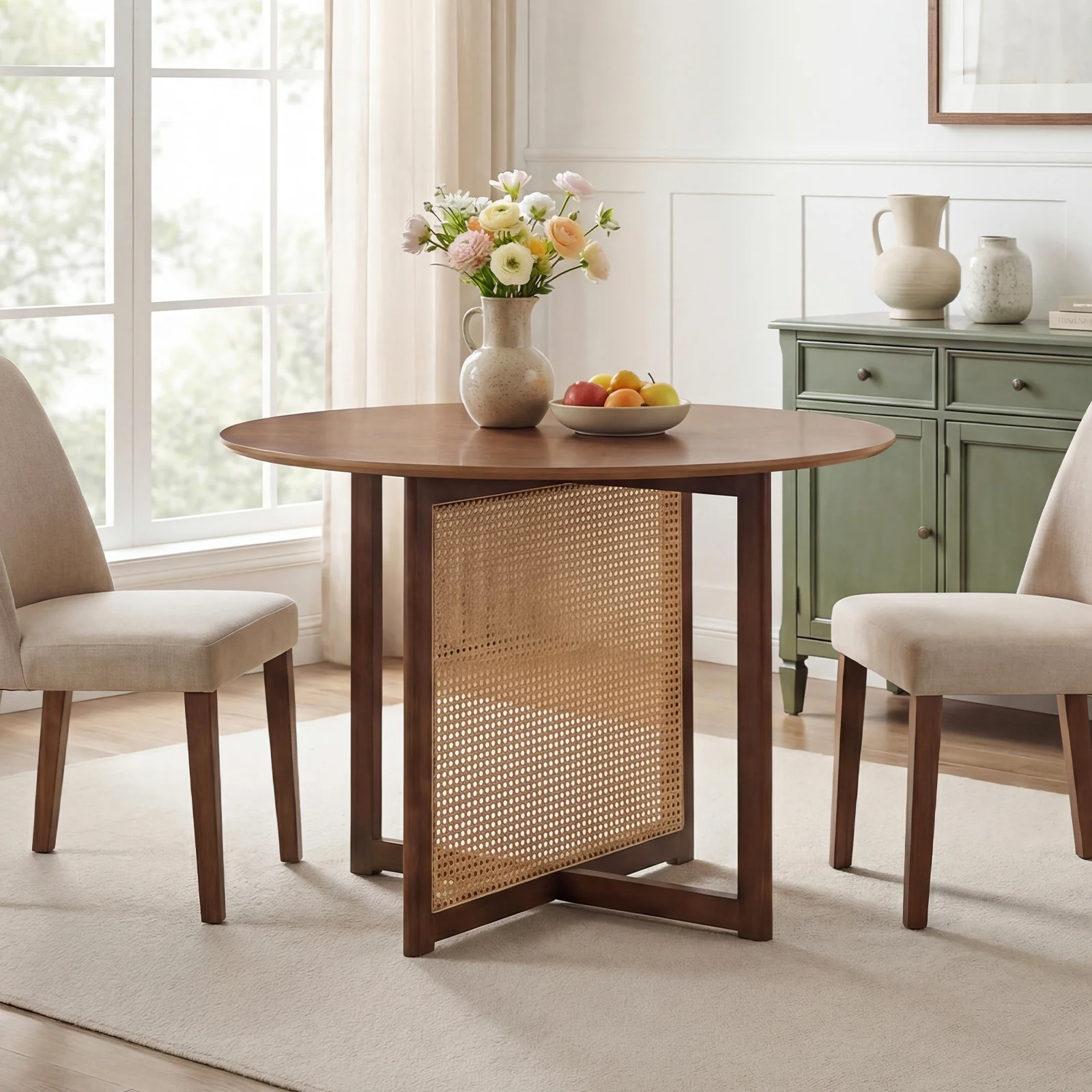 37.5 Inch Round Dining Table, Cross Pedestal Base, Walnut - Image 3