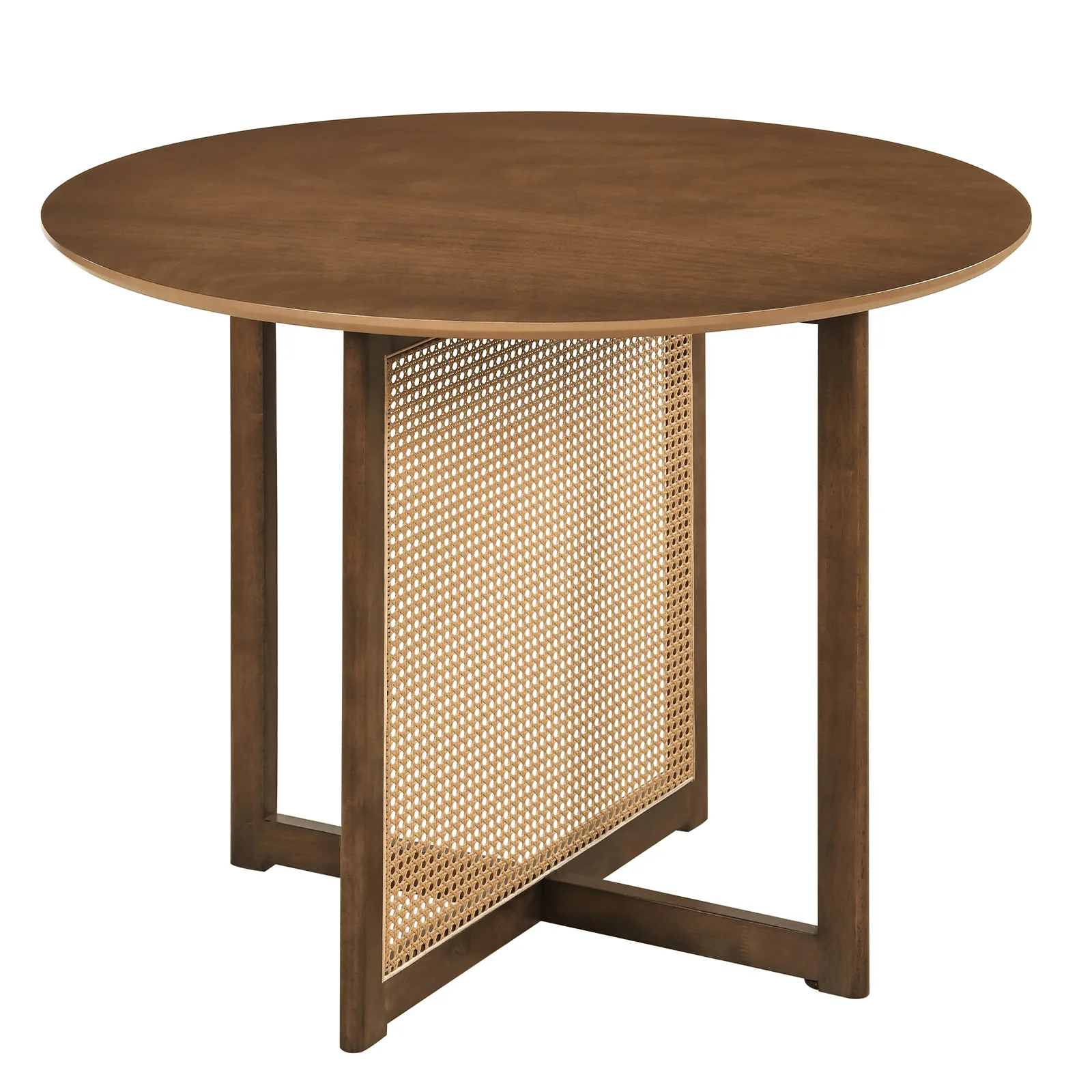 37.5 Inch Round Dining Table, Cross Pedestal Base, Walnut - Image 4