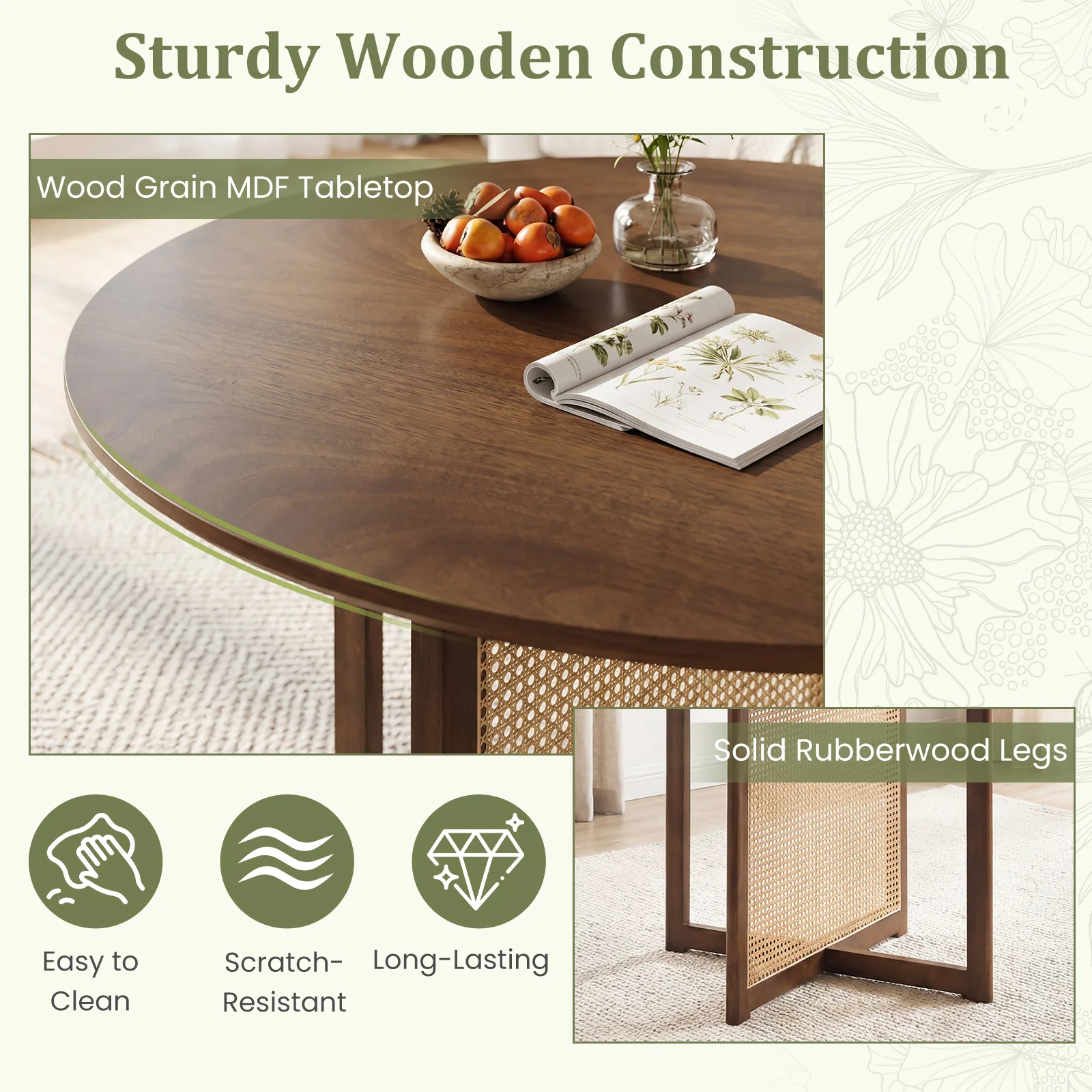 37.5 Inch Round Dining Table, Cross Pedestal Base, Walnut - Image 7
