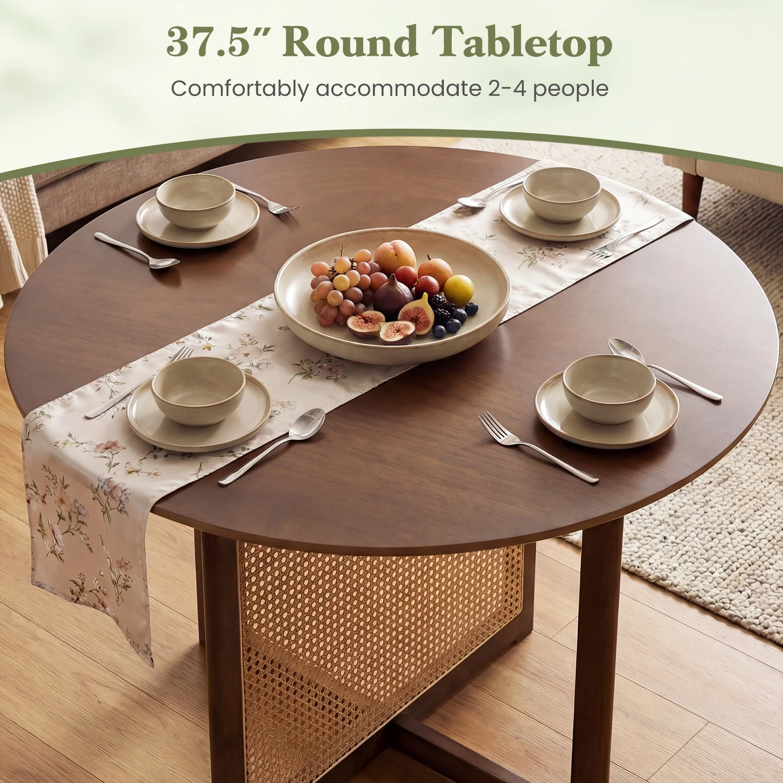 37.5 Inch Round Dining Table, Cross Pedestal Base, Walnut - Image 8