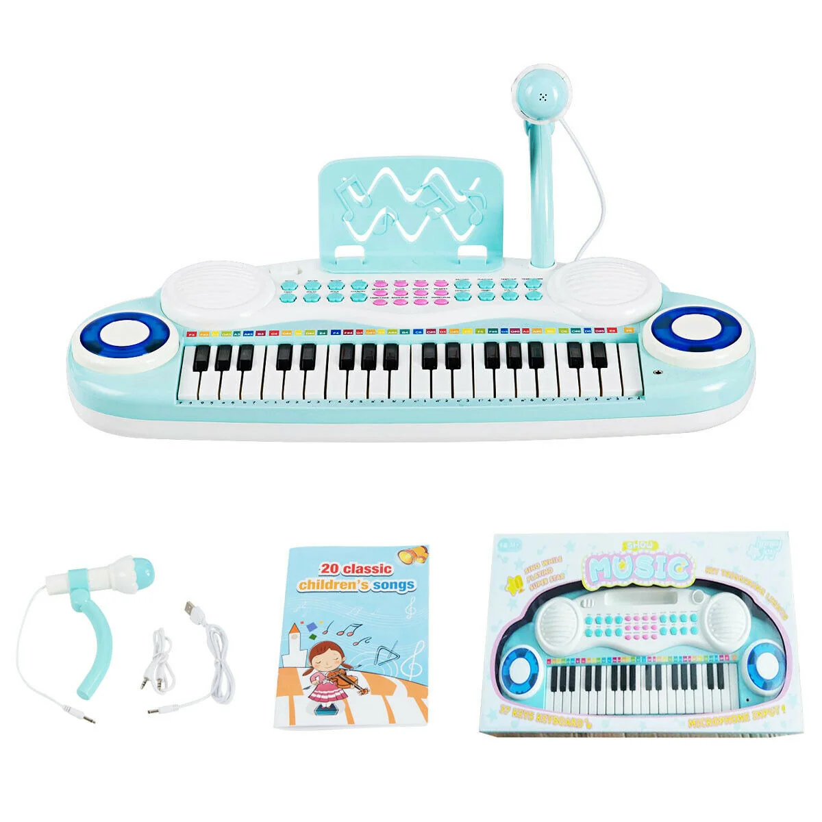 37 Electric Keyboard Piano With Microphone, Blue - Image 7