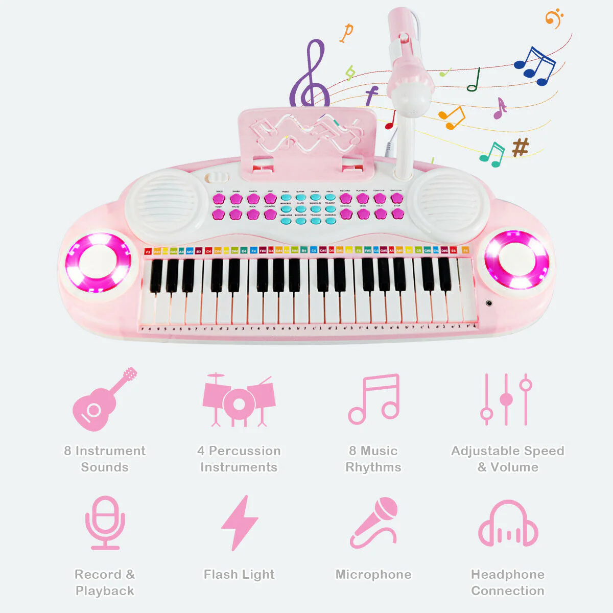 37 Electric Keyboard Piano With Microphone, Pink - Image 8