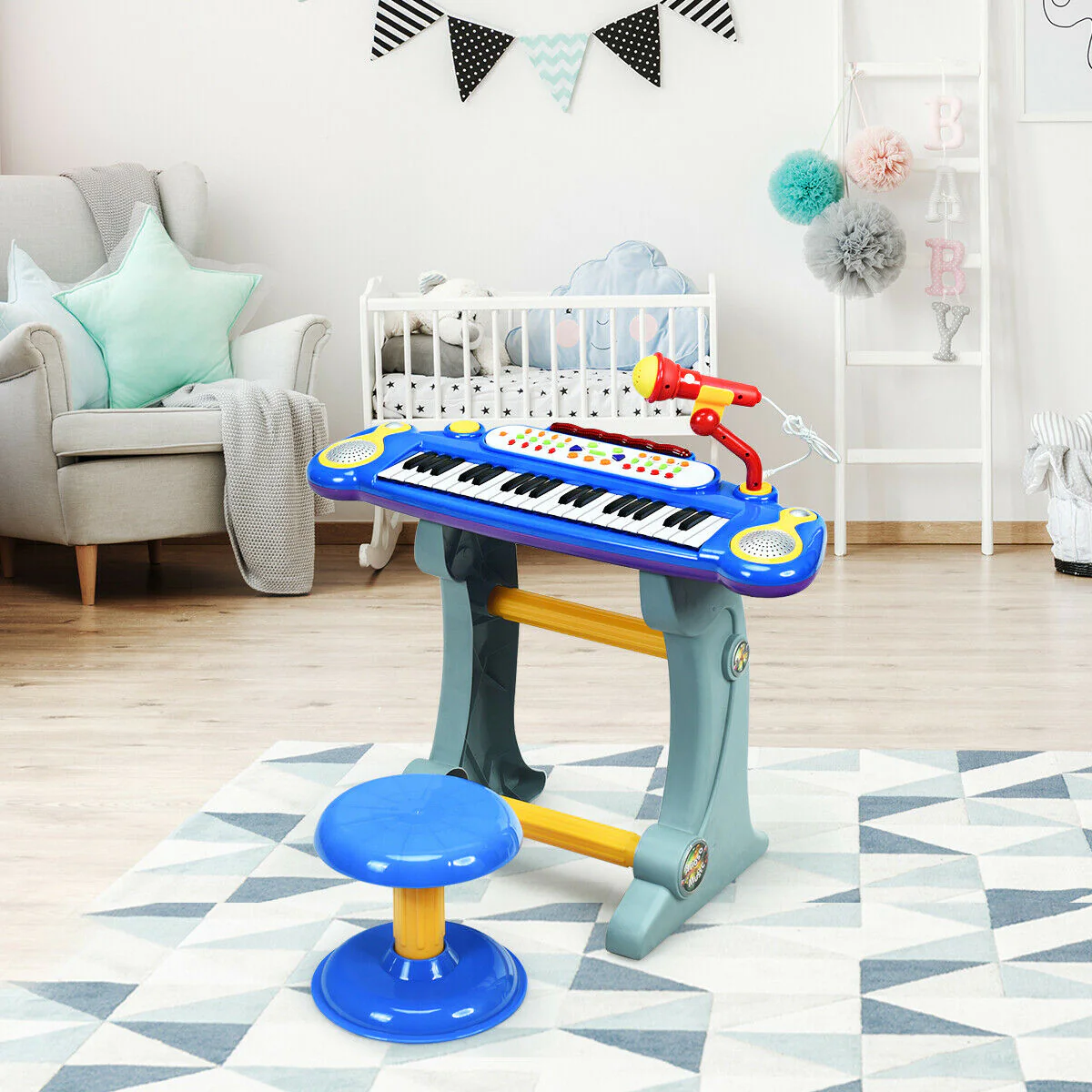 37 Key Electronic Keyboard, Kids Toy Piano, Blue - Image 3