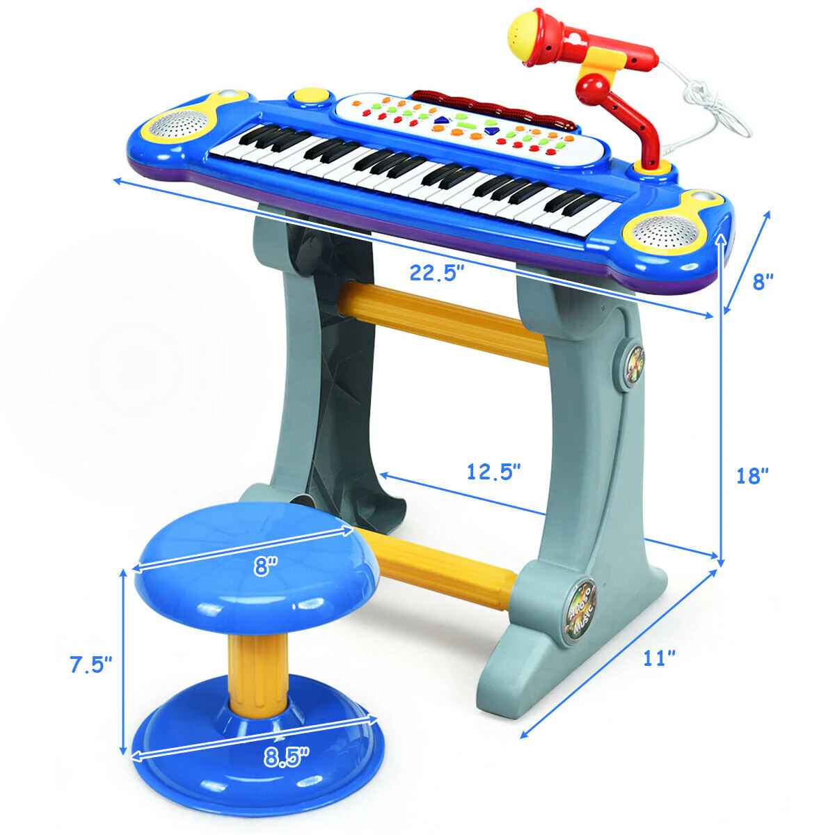 37 Key Electronic Keyboard, Kids Toy Piano, Blue - Image 6