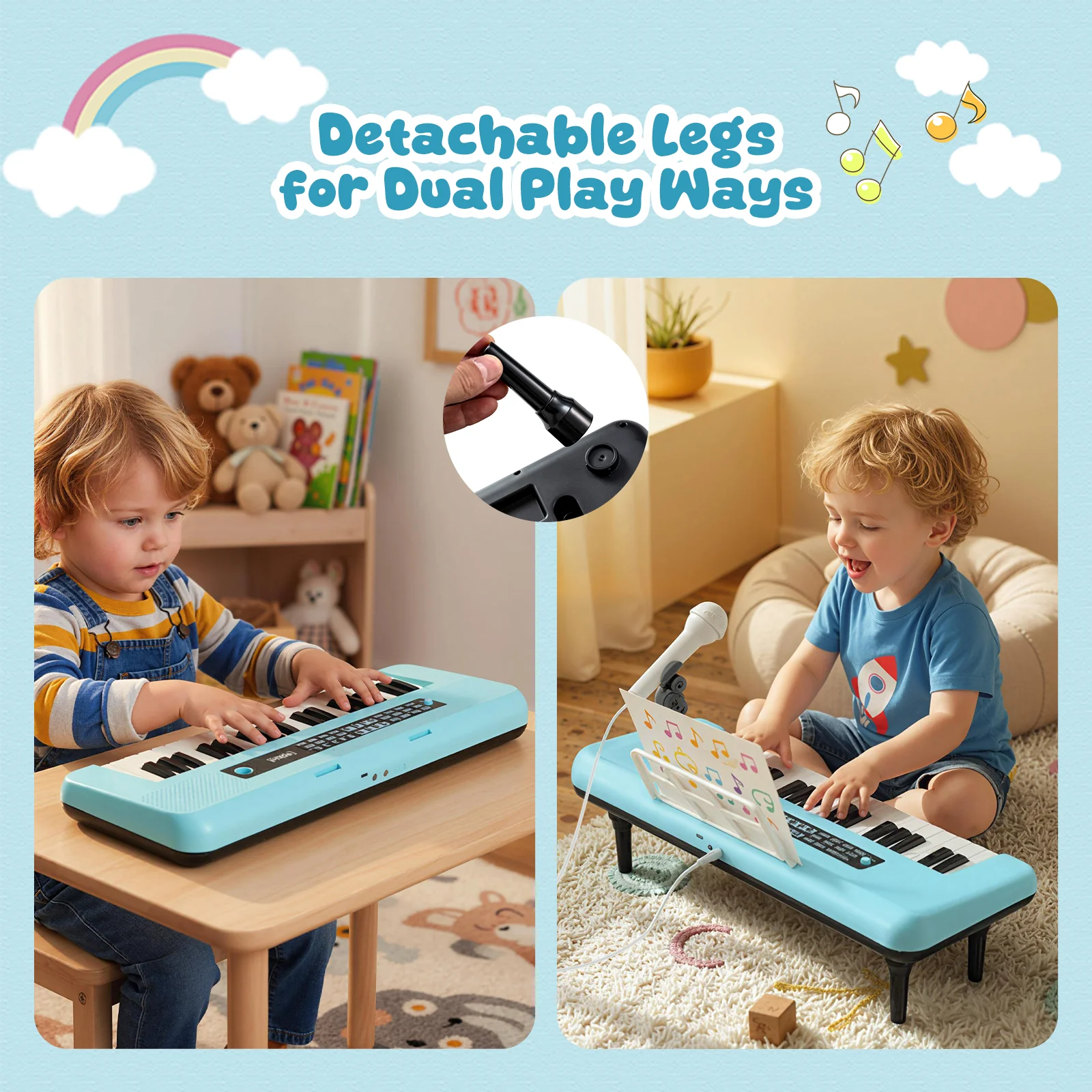 37 Keys Kids Piano Keyboard, With Microphone And Music Stand, Blue - Image 10