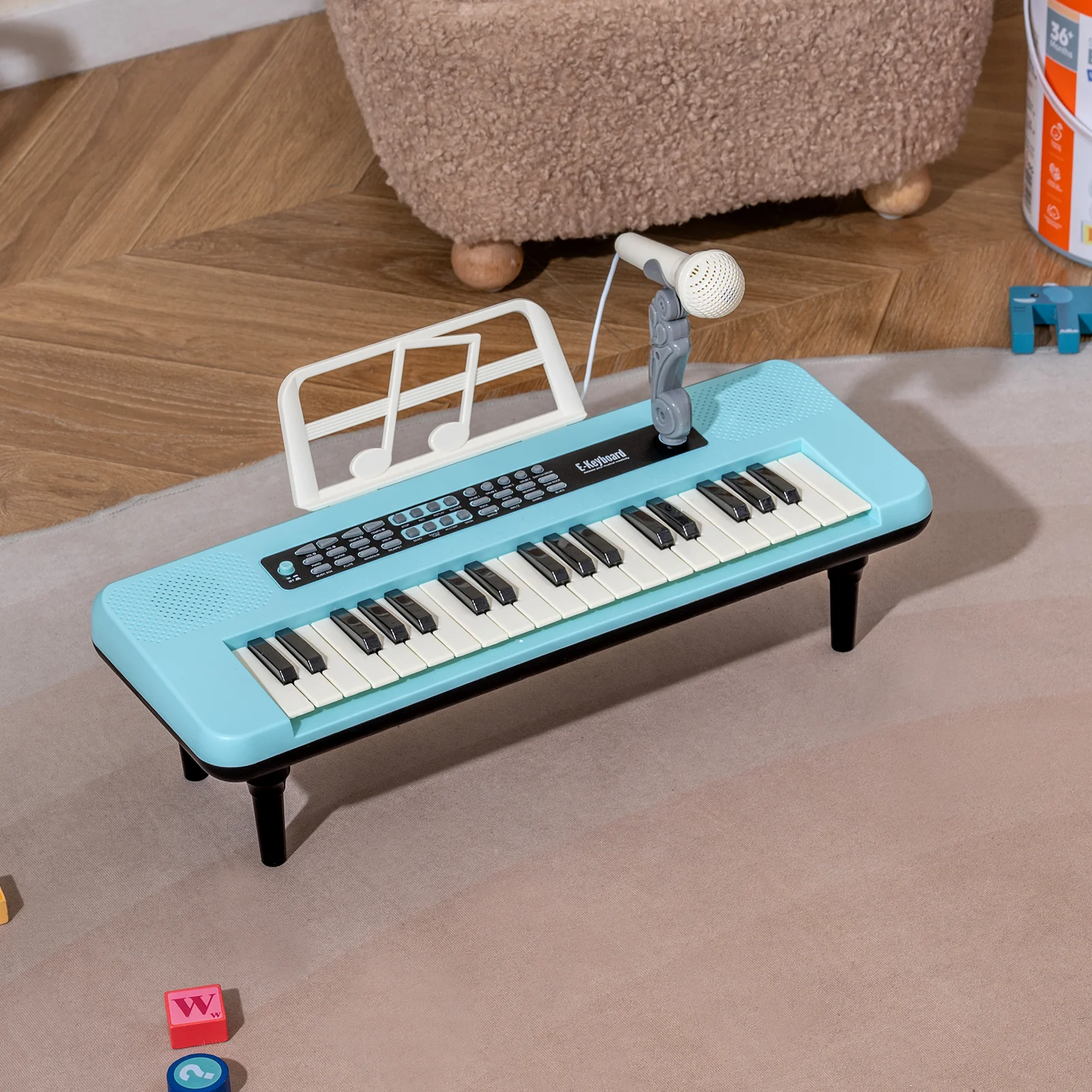 37 Keys Kids Piano Keyboard, With Microphone And Music Stand, Blue - Image 3