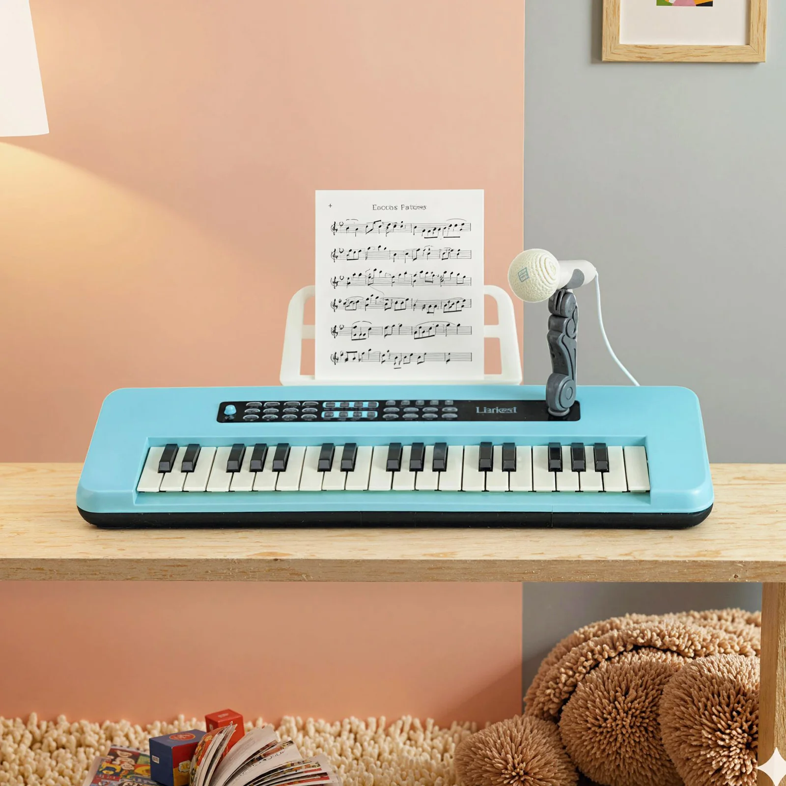 37 Keys Kids Piano Keyboard, With Microphone And Music Stand, Blue - Image 7