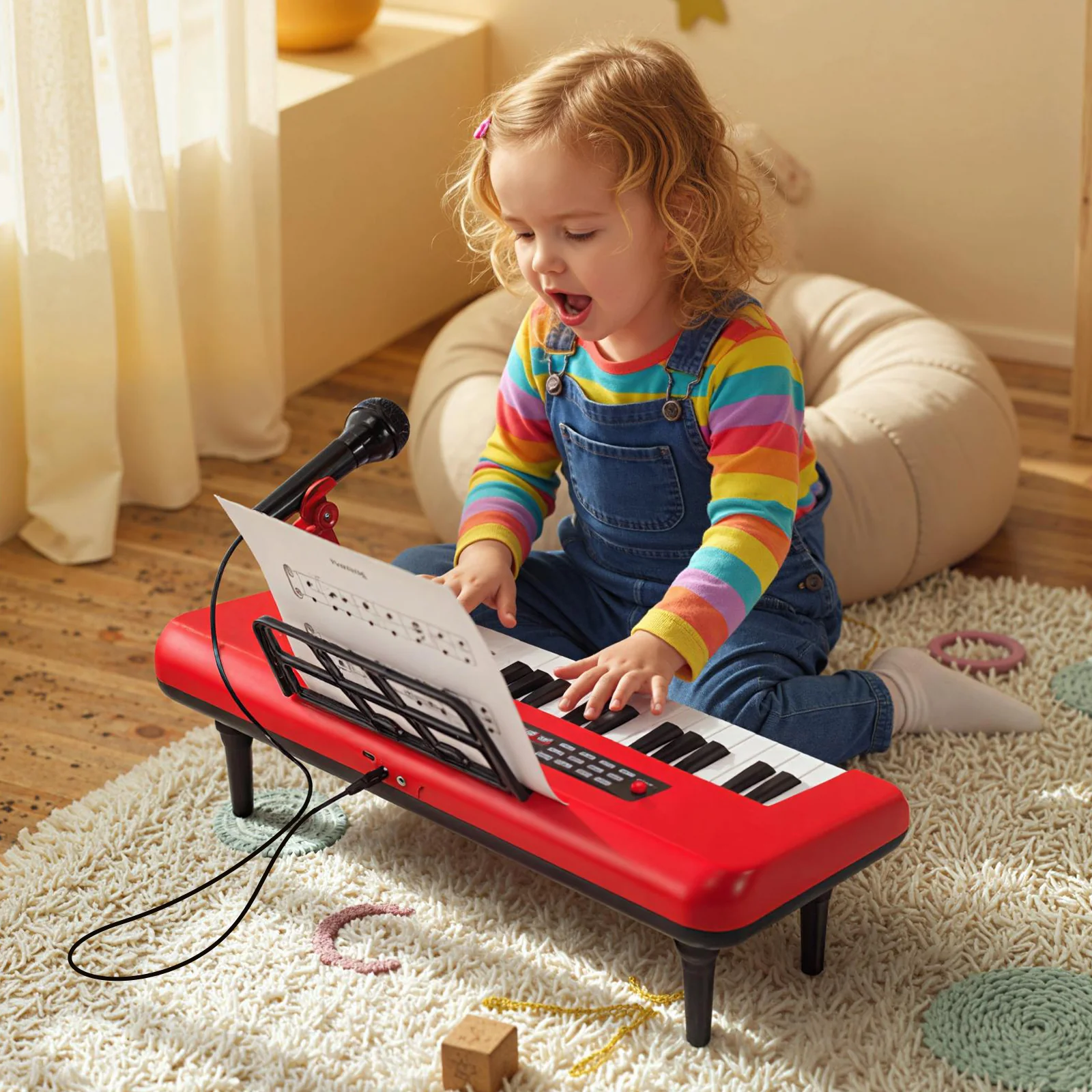 37 Keys Kids Piano Keyboard, Portable Musical Toy, Red - Image 2