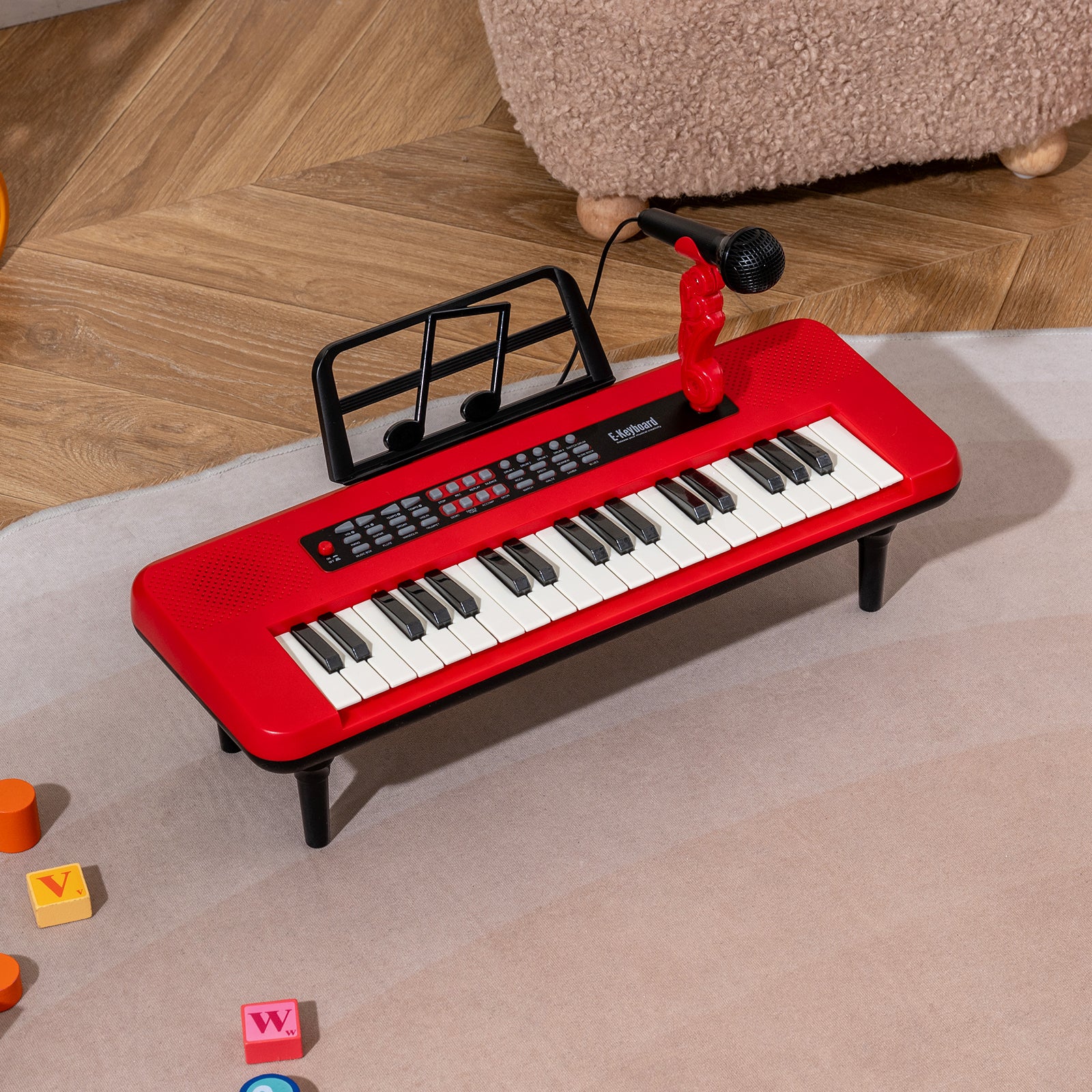 37 Keys Kids Piano Keyboard, Portable Musical Toy, Red - Image 3