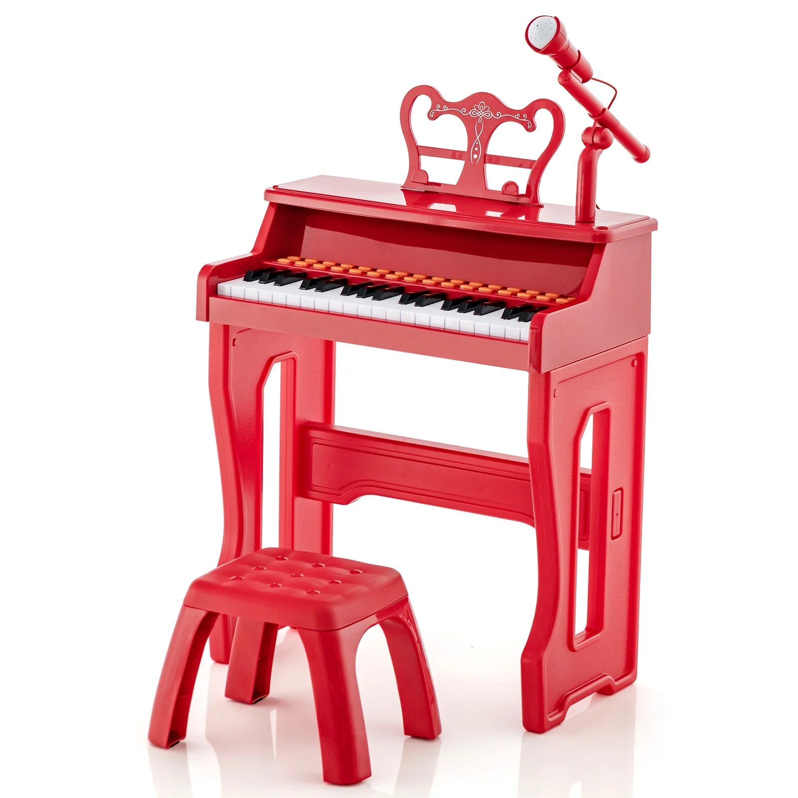 37 Keys Kids Piano Keyboard With Microphone, Red - Image 4