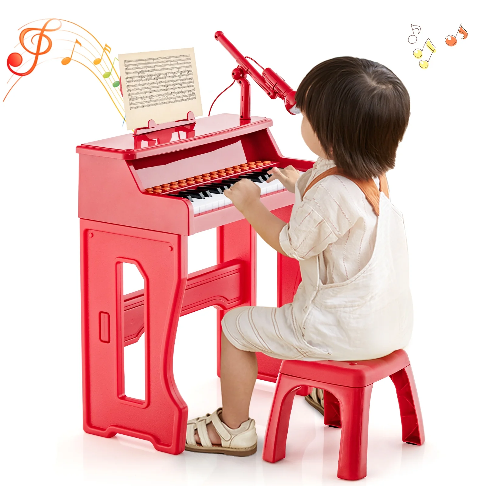 37 Keys Kids Piano Keyboard With Microphone, Red - Image 5