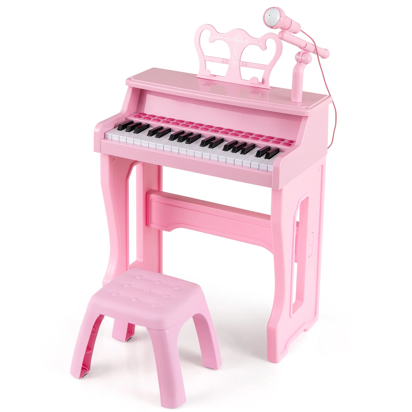 37 Keys Music Piano with Microphone Kids Piano Keyboard with Detachable Music Stand, Pink - Image 4