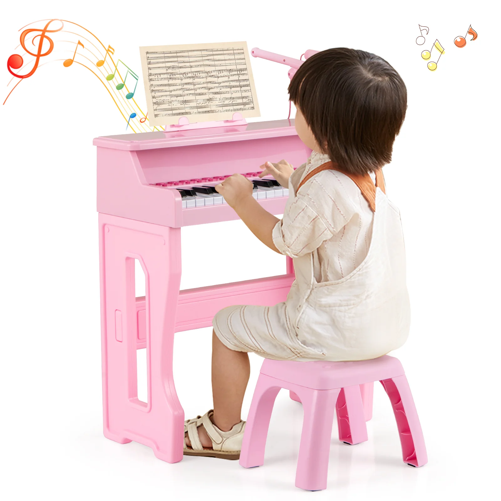 37 Keys Music Piano with Microphone Kids Piano Keyboard with Detachable Music Stand, Pink - Image 5