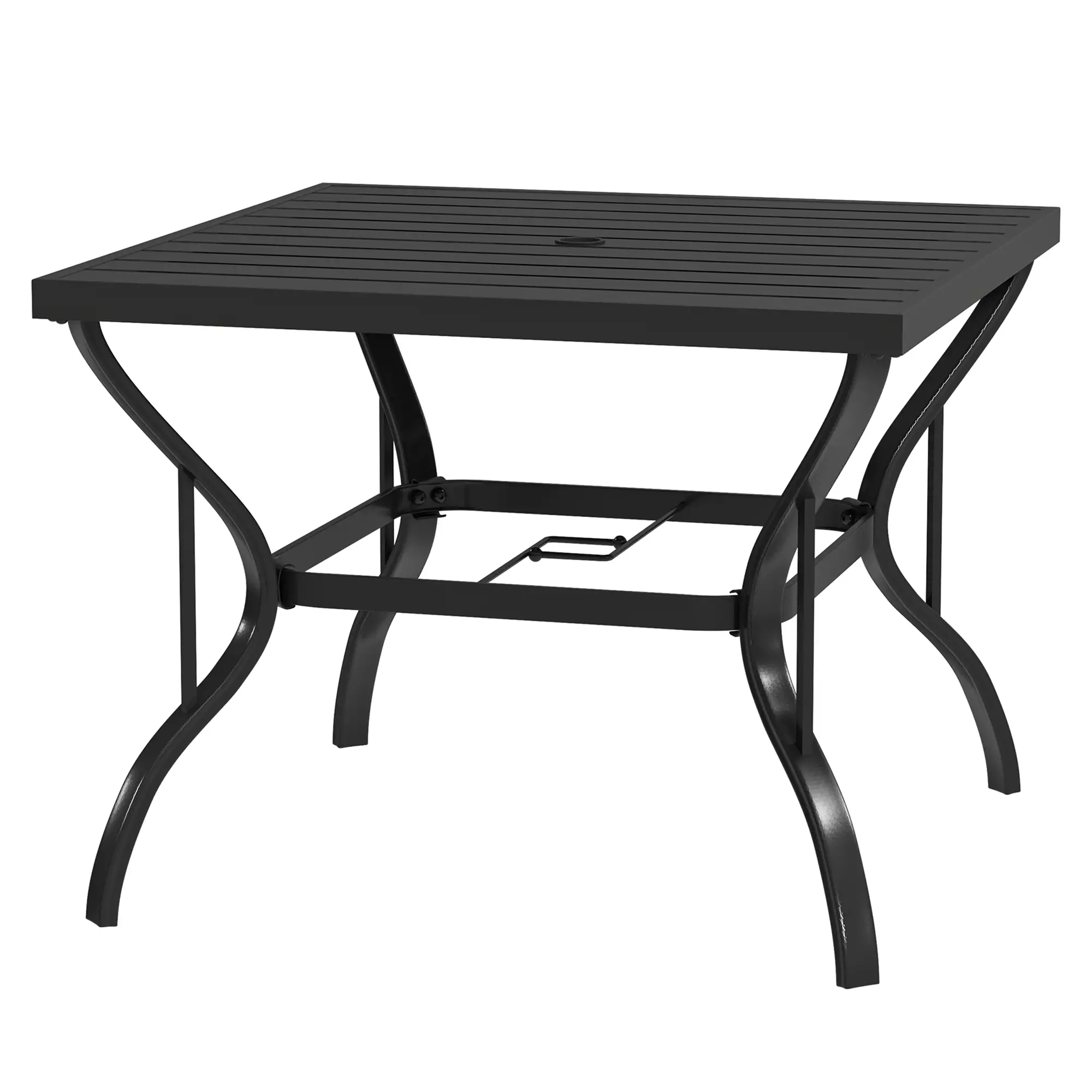 37" Square Outdoor Dining Table, Galvanized Steel, Slatted Top, Black
