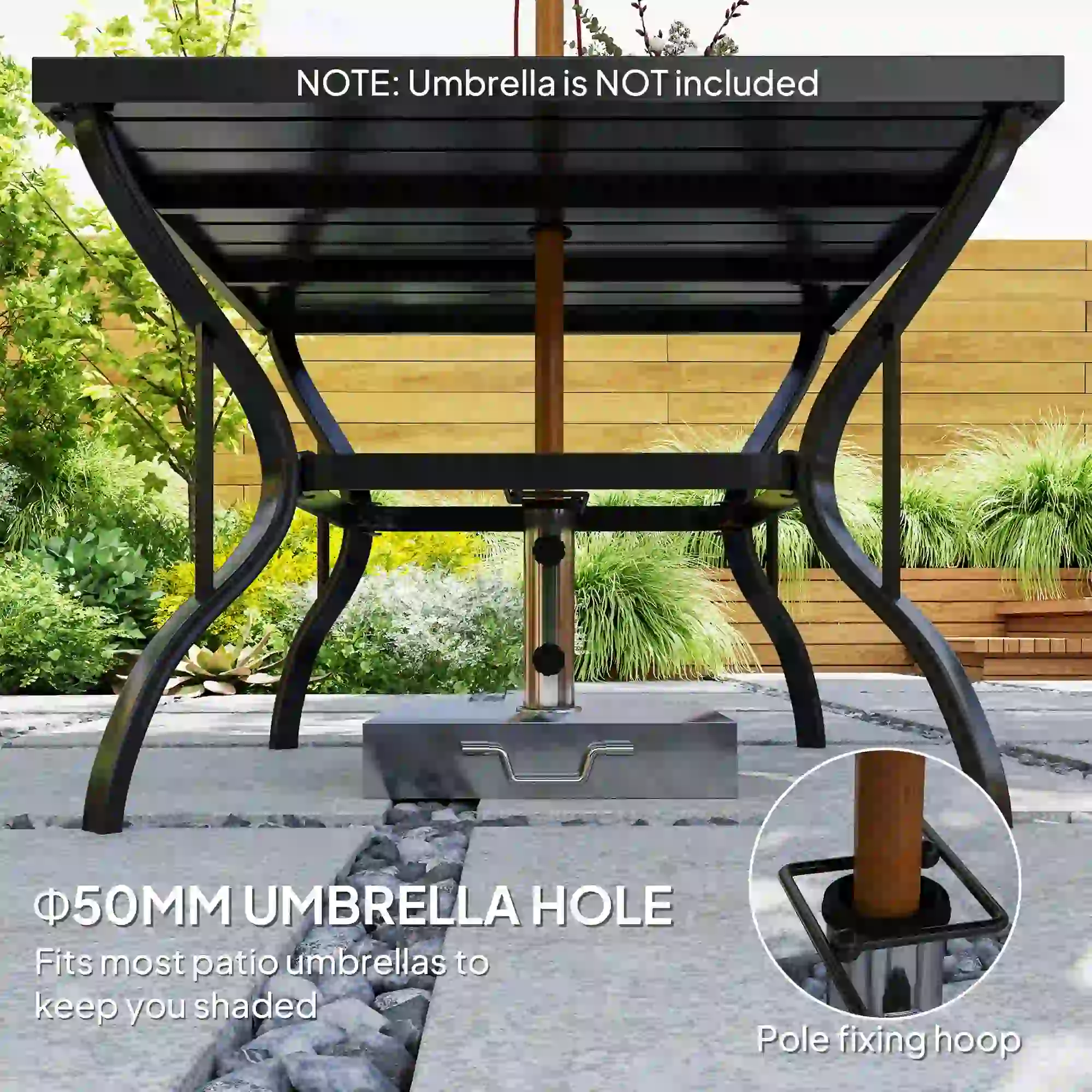 37" Square Outdoor Dining Table, Galvanized Steel, Slatted Top, Black - Image 5