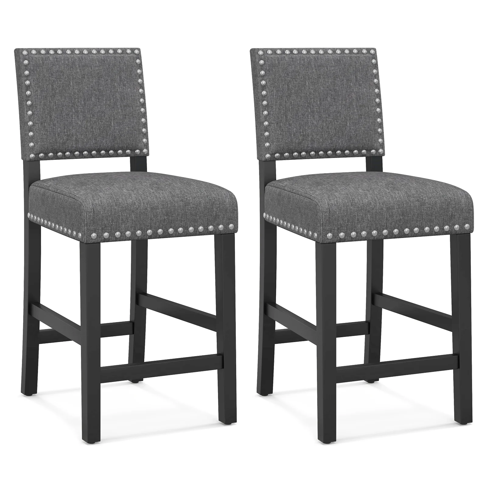38.5/43.5 Inch Counter Height Chairs, Solid Rubber Wood Frame, Gray - Image 4