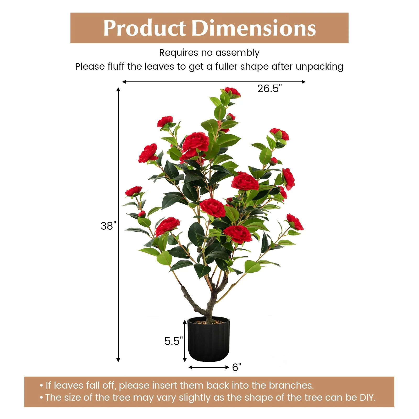 38 Inch Artificial Camellia Tree, Cement Pot, 2 Pack, Red - Image 6