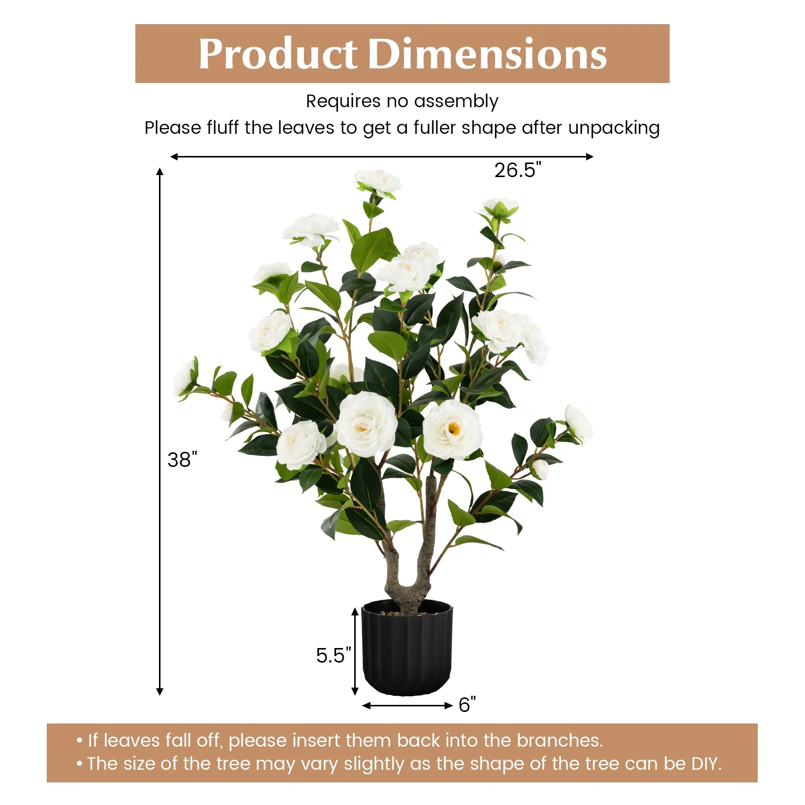 38 Inch Artificial Camellia Tree, Cement Pot, 2 Pack, White - Image 6