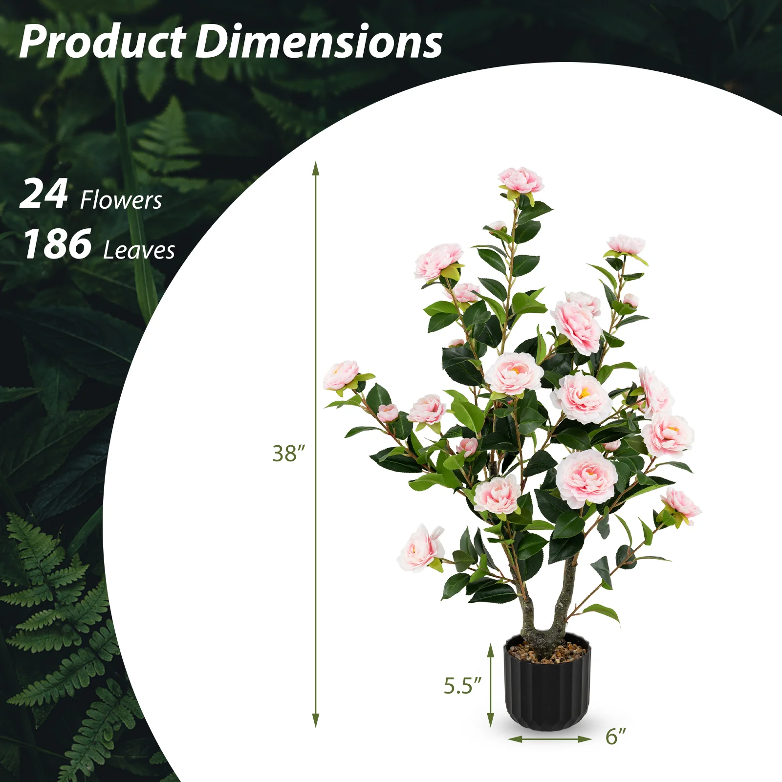 38 Inch Artificial Camellia Tree, Cement Pot, Pink - Image 5