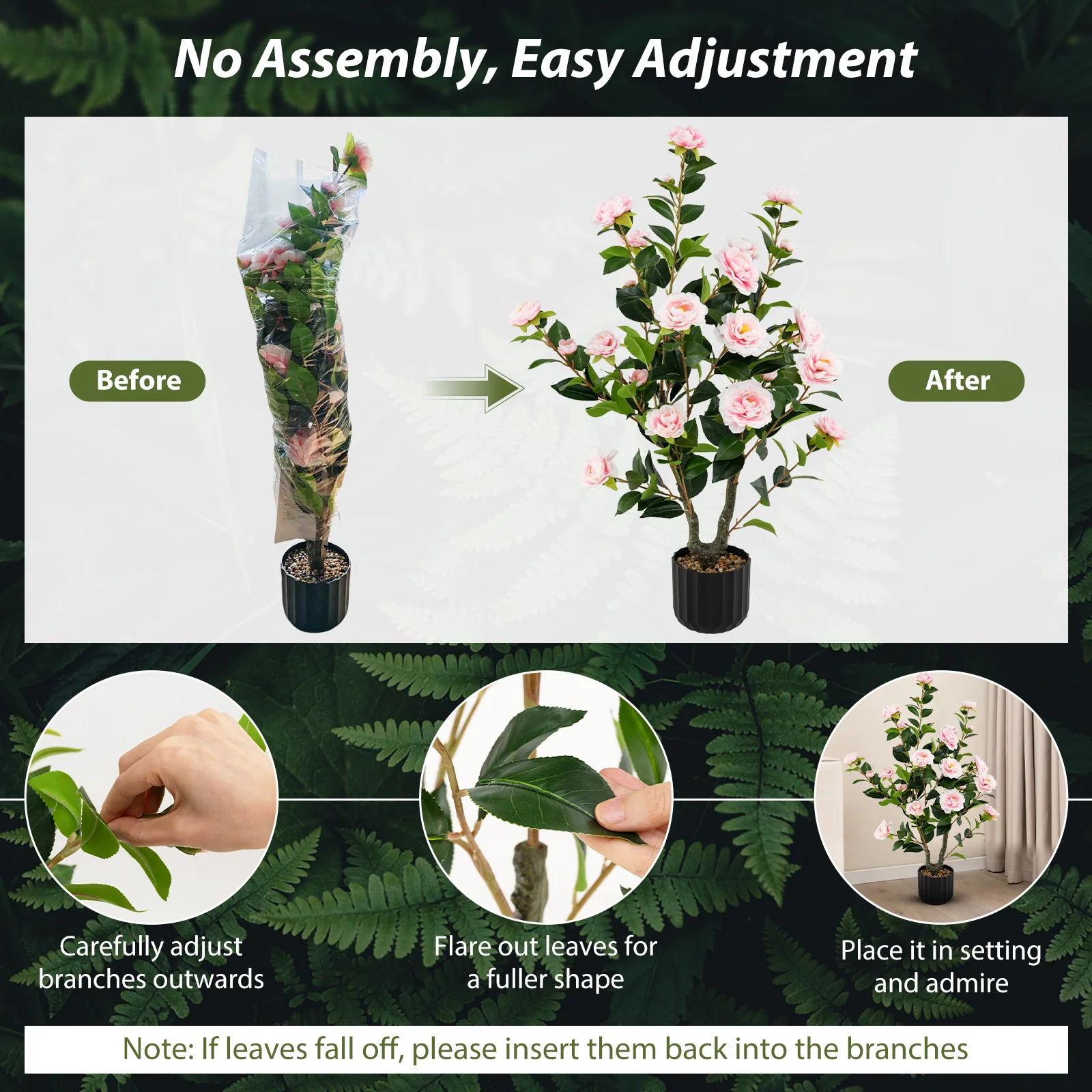 38 Inch Artificial Camellia Tree, Cement Pot, Pink - Image 8