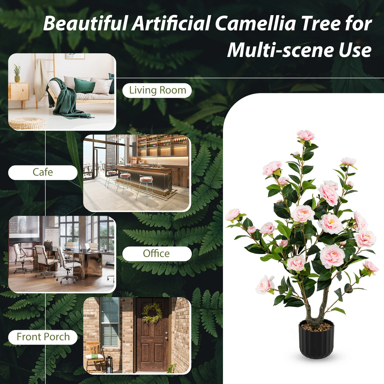 38 Inch Artificial Camellia Tree, Cement Pot, Pink - Image 9