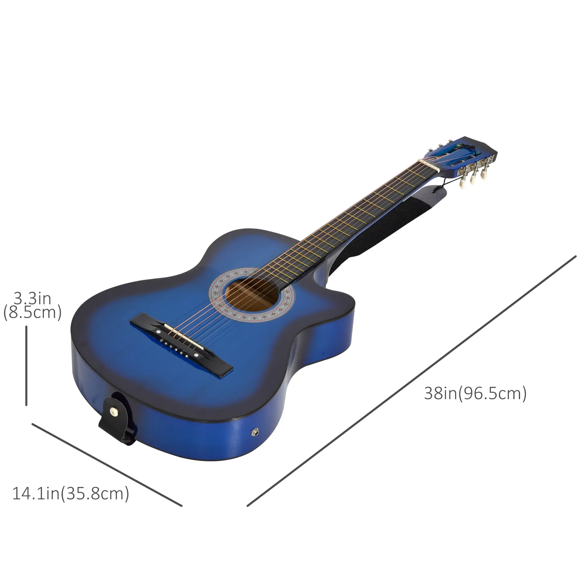 38 Inch Full Size Acoustic Electric Guitar, Gloss Finish, Blue - Image 3